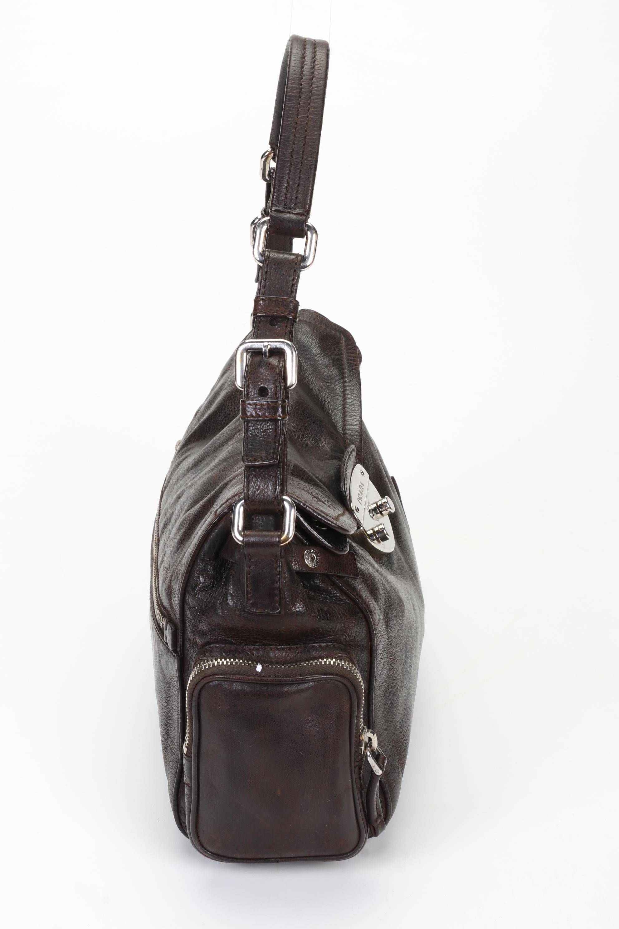 Prada Vitello Easy Satchel in Brown Lambskin Leather