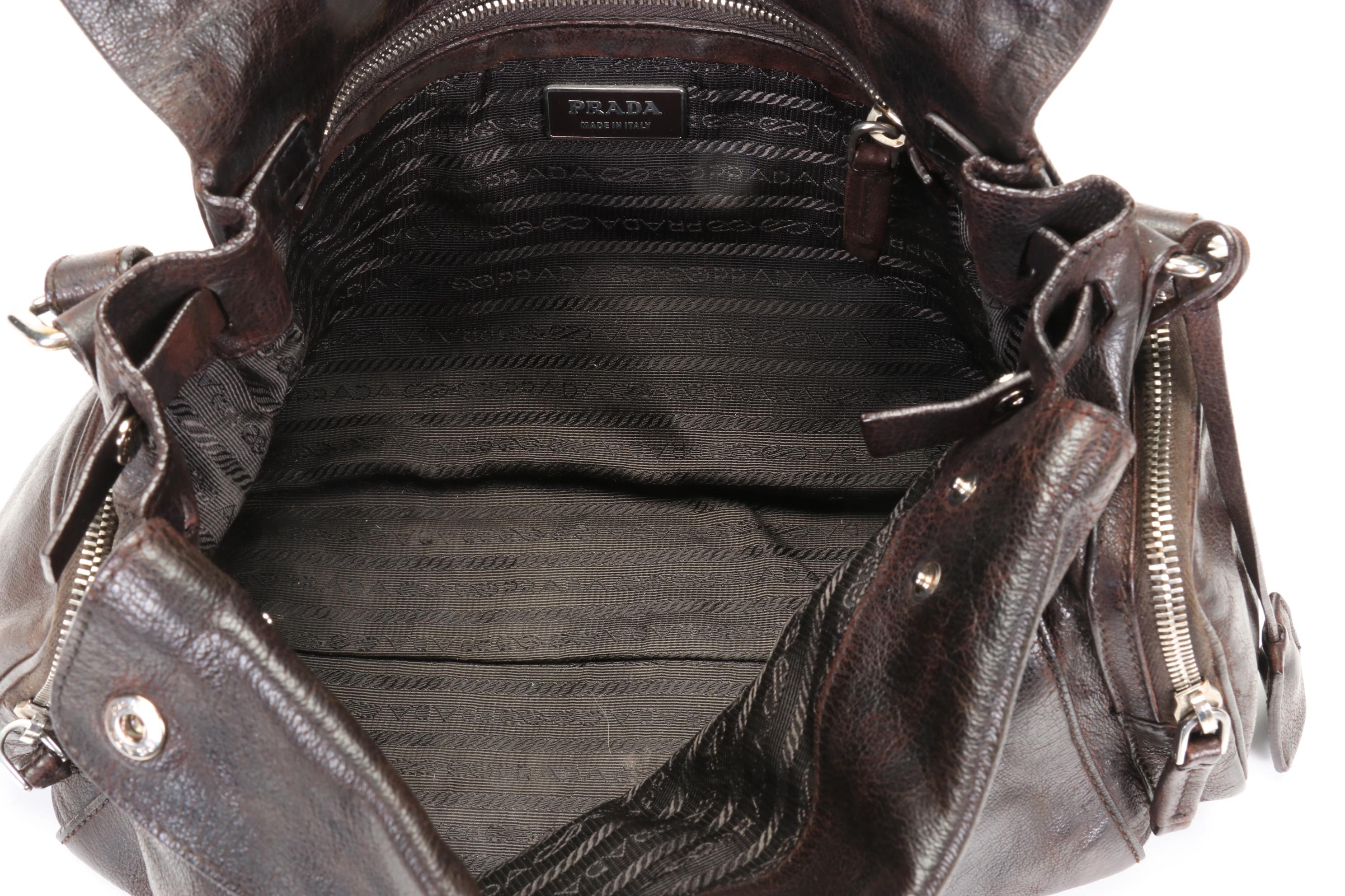 Prada Vitello Easy Satchel in Brown Lambskin Leather