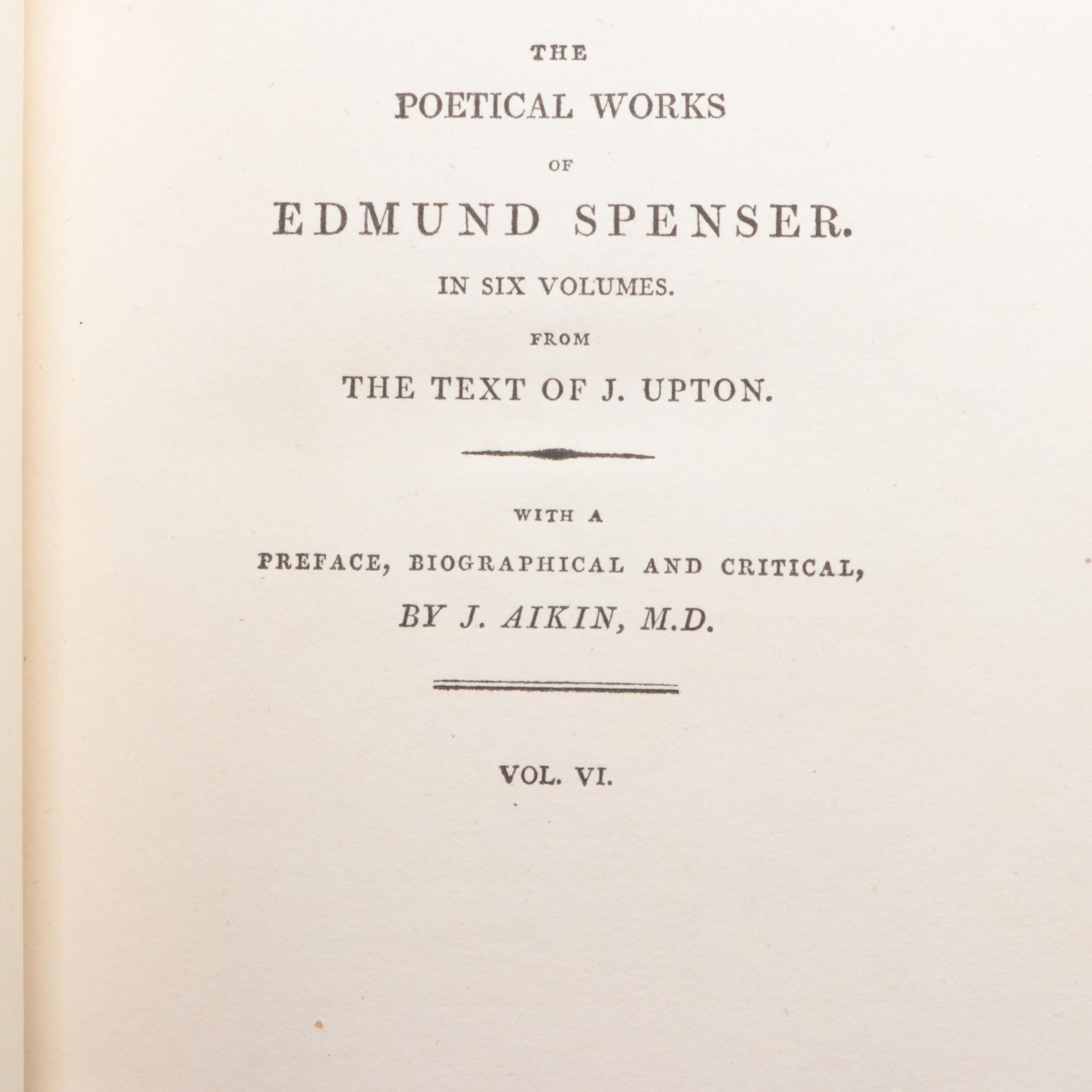 "The Poetical Works of Edmund Spenser" Complete Six-Volume Set, 1802