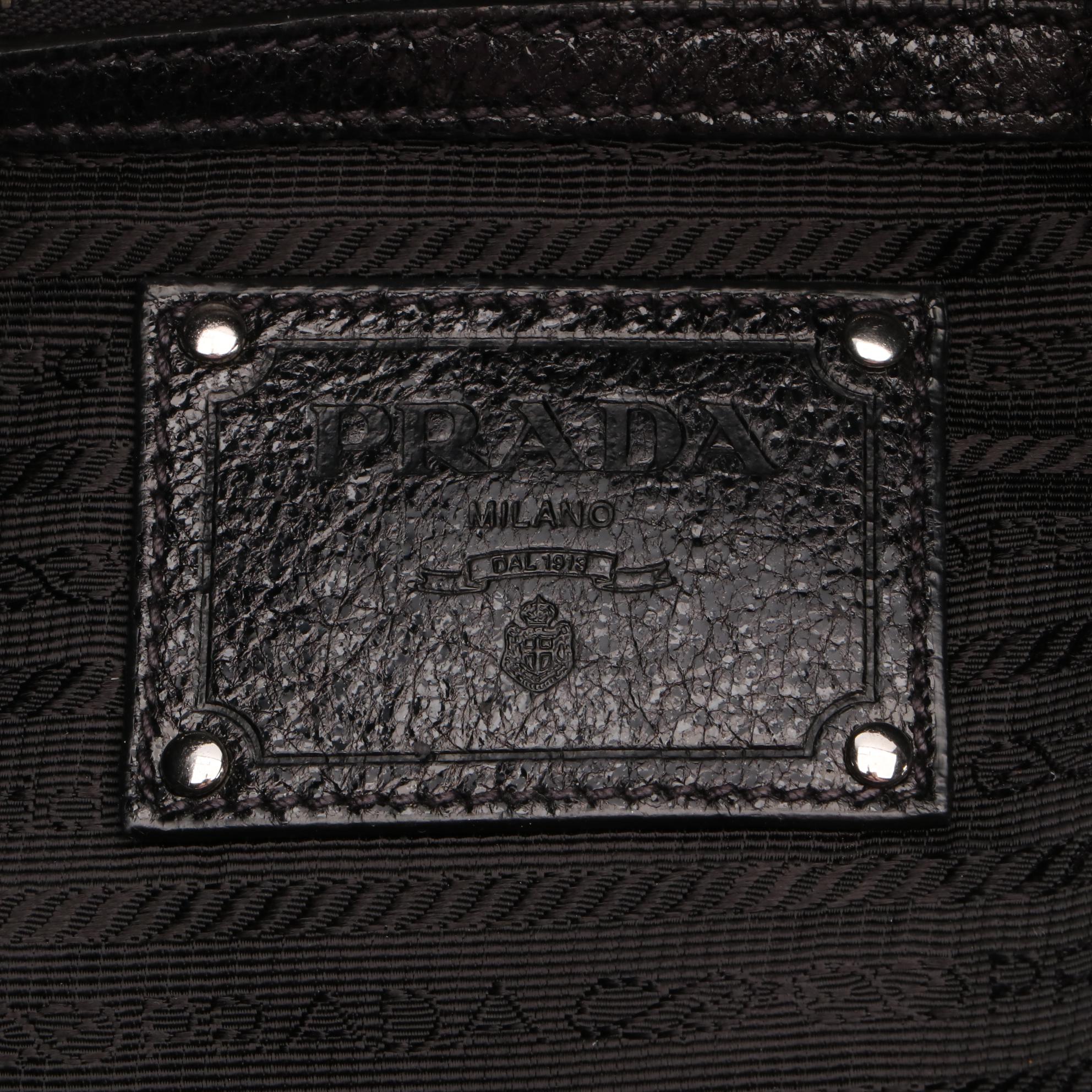Prada Small Zip Shoulder Bag in Metallic-Tone Black Cervo Lux Deerskin Leather
