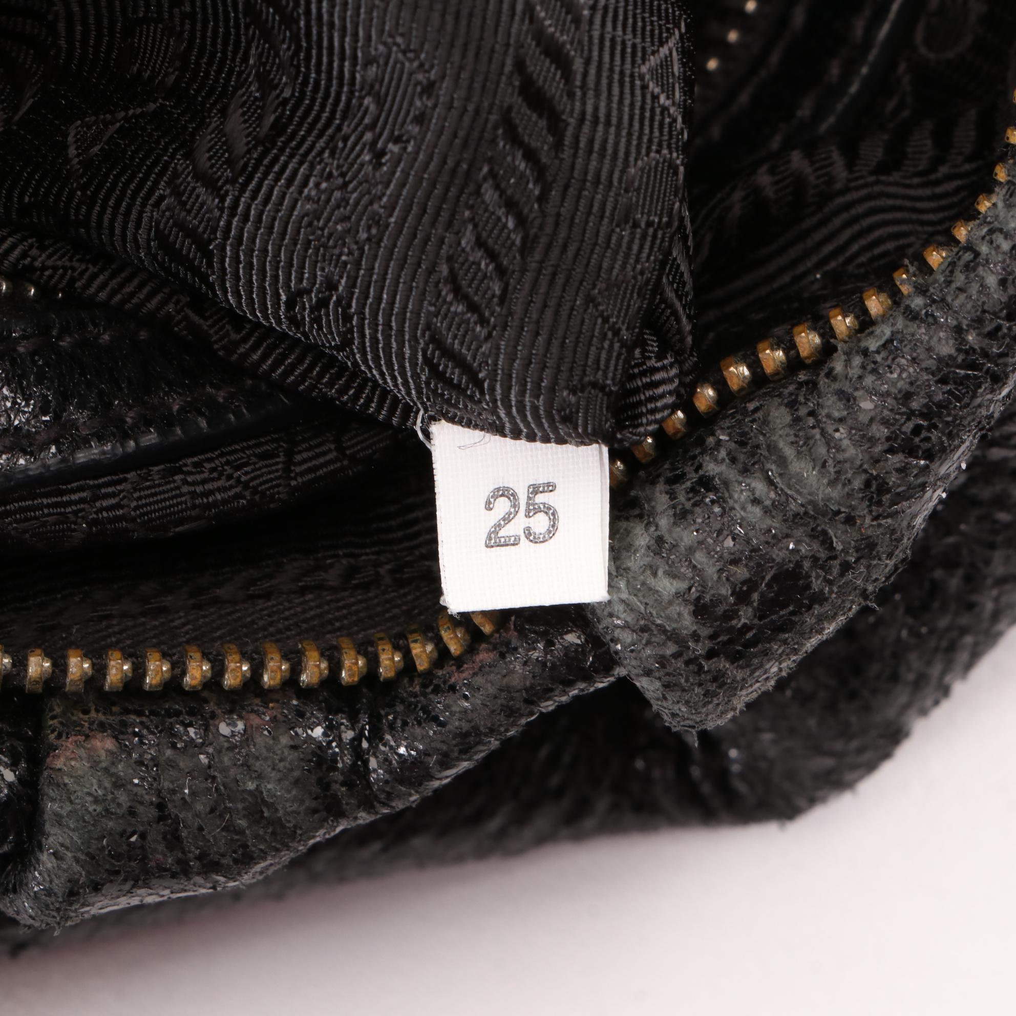 Prada Small Zip Shoulder Bag in Metallic-Tone Black Cervo Lux Deerskin Leather