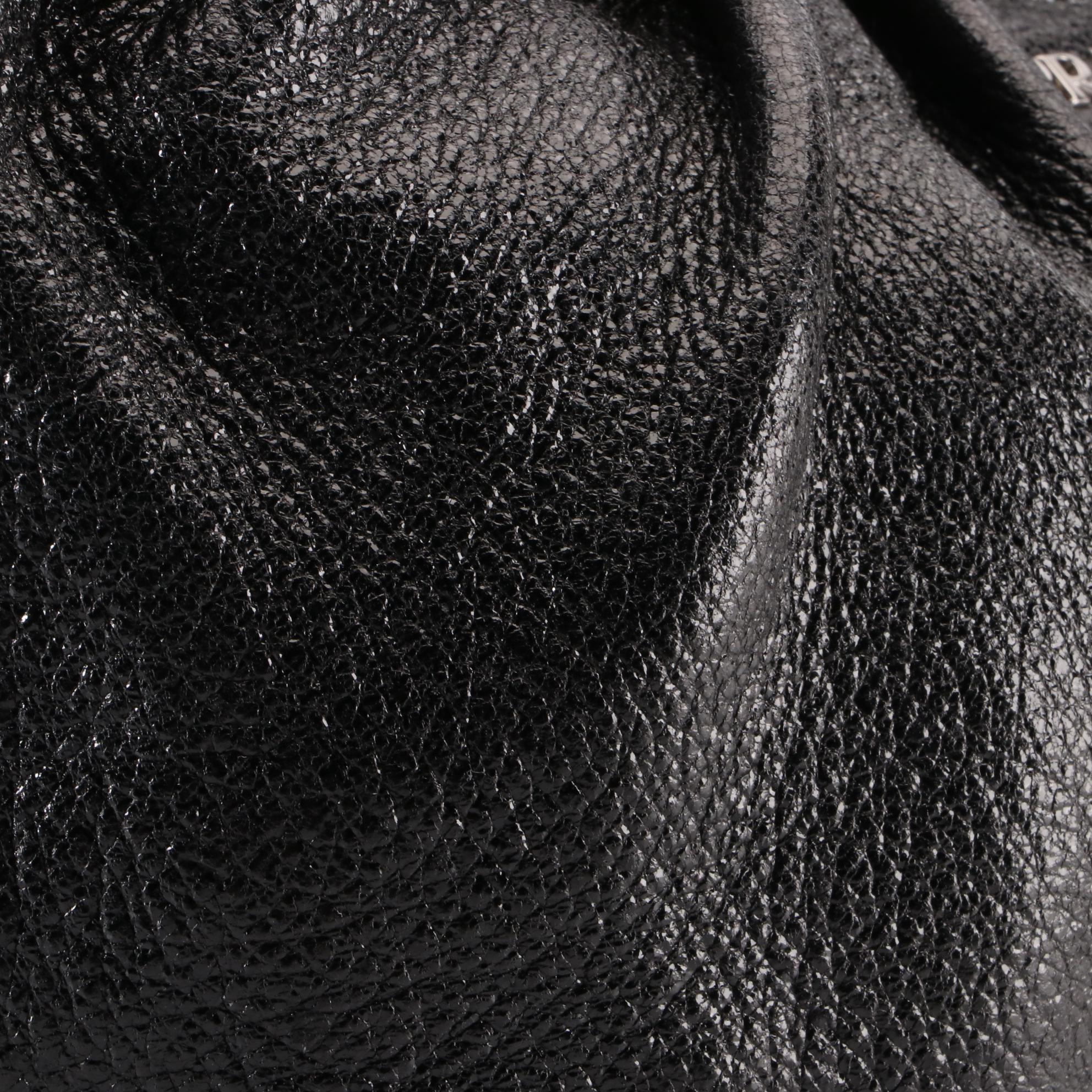 Prada Small Zip Shoulder Bag in Metallic-Tone Black Cervo Lux Deerskin Leather