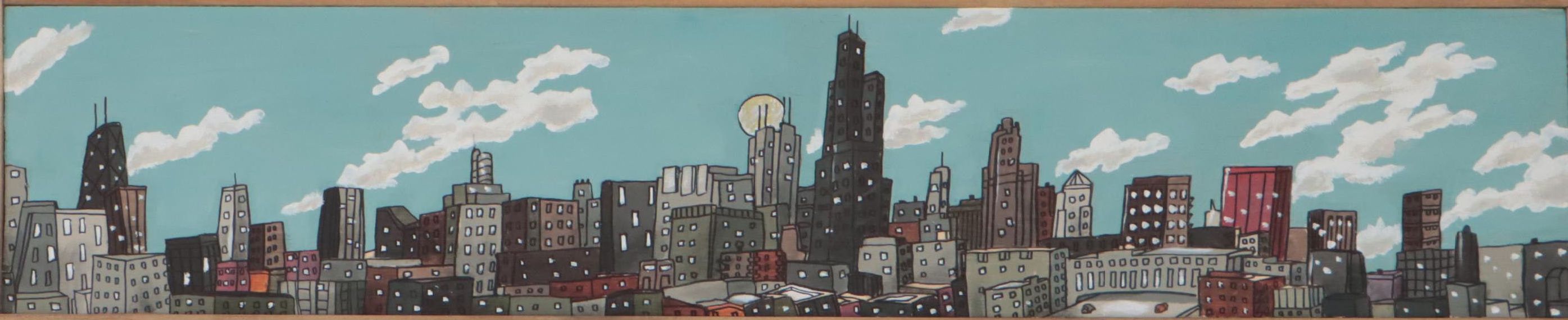 Aaron Wooten Cityscape Acrylic Painting "Chicago Skyline," 2022