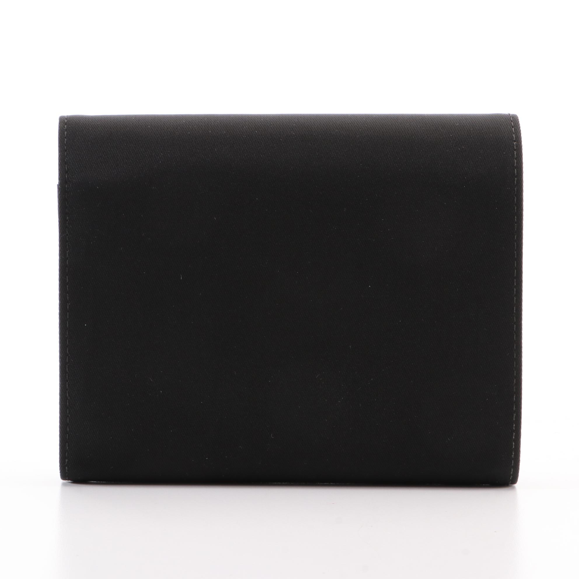 Prada Compact Trifold Wallet in Black Tessuto and Saffiano Leather