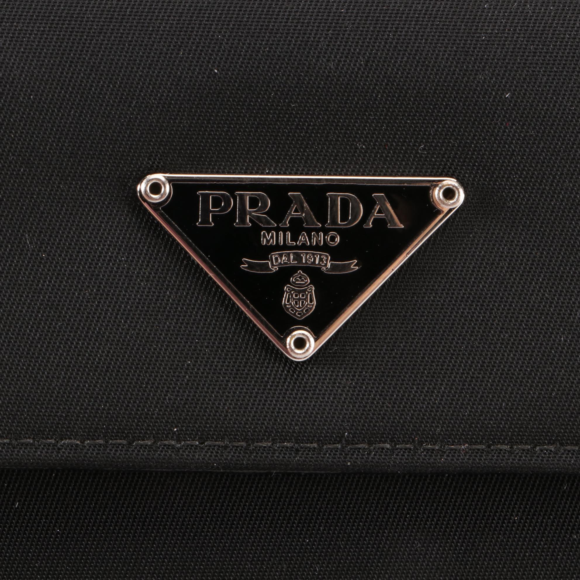 Prada Compact Trifold Wallet in Black Tessuto and Saffiano Leather