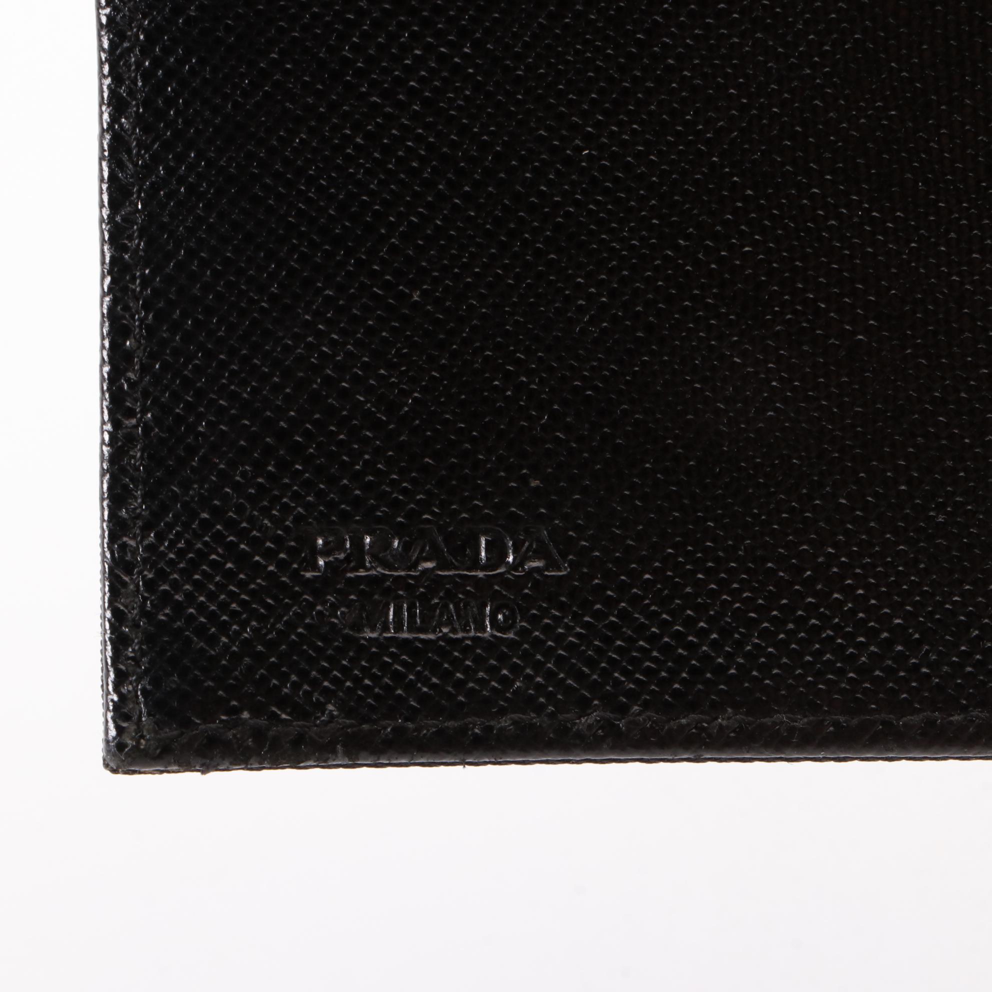 Prada Compact Trifold Wallet in Black Tessuto and Saffiano Leather