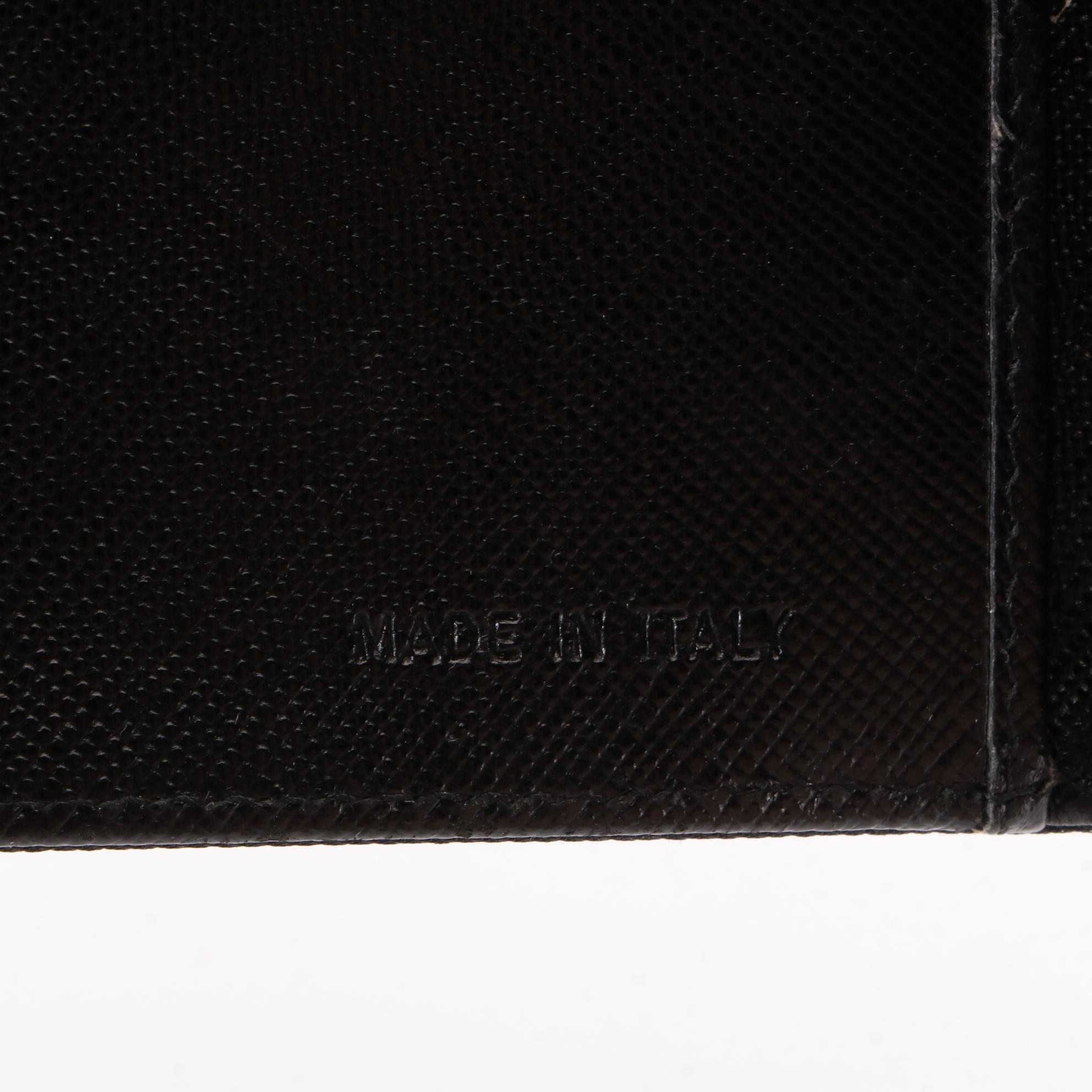 Prada Compact Trifold Wallet in Black Tessuto and Saffiano Leather