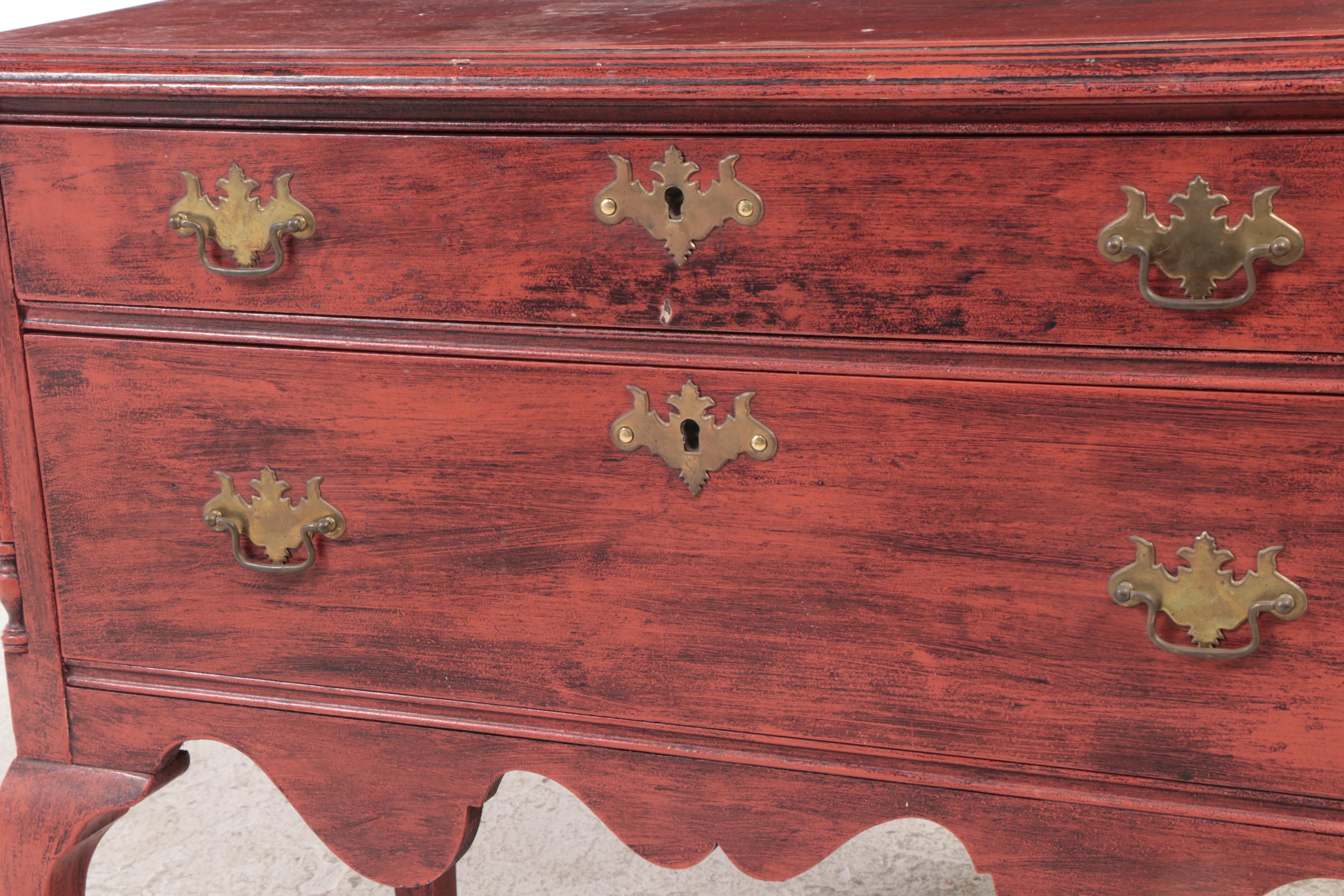 Queen Anne Style Red-Painted Lowboy, Early to Mid 20th Century