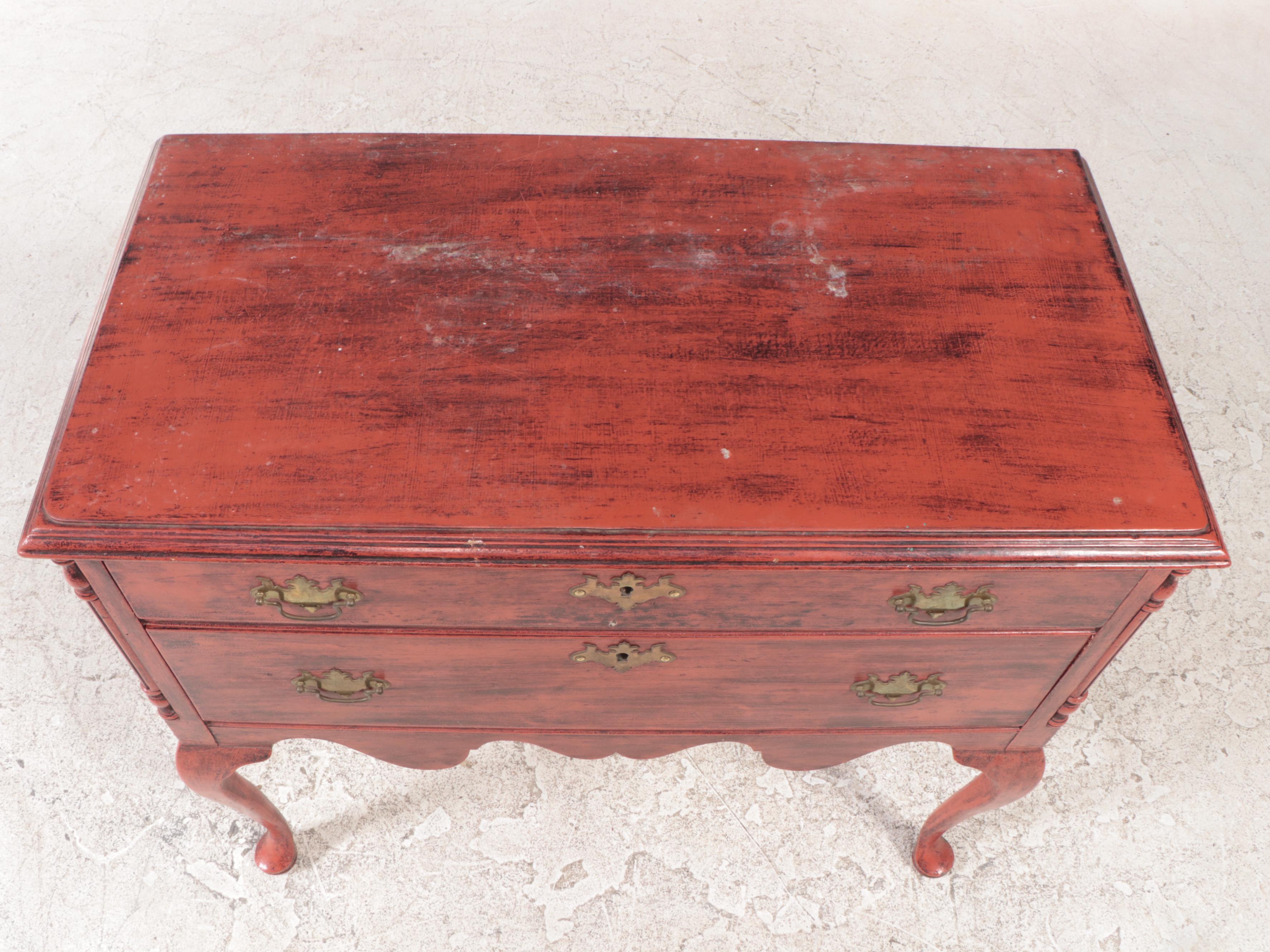Queen Anne Style Red-Painted Lowboy, Early to Mid 20th Century