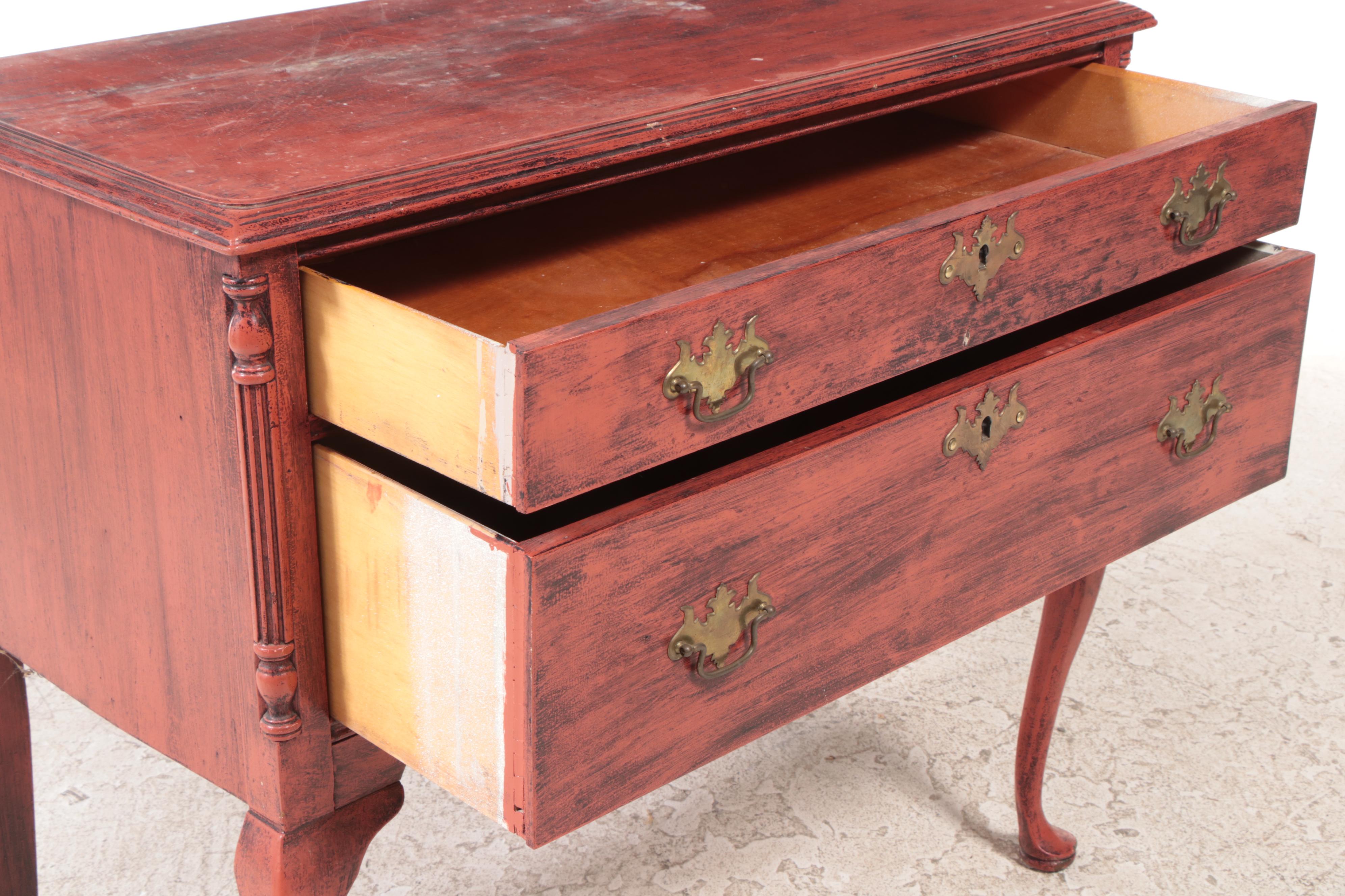 Queen Anne Style Red-Painted Lowboy, Early to Mid 20th Century