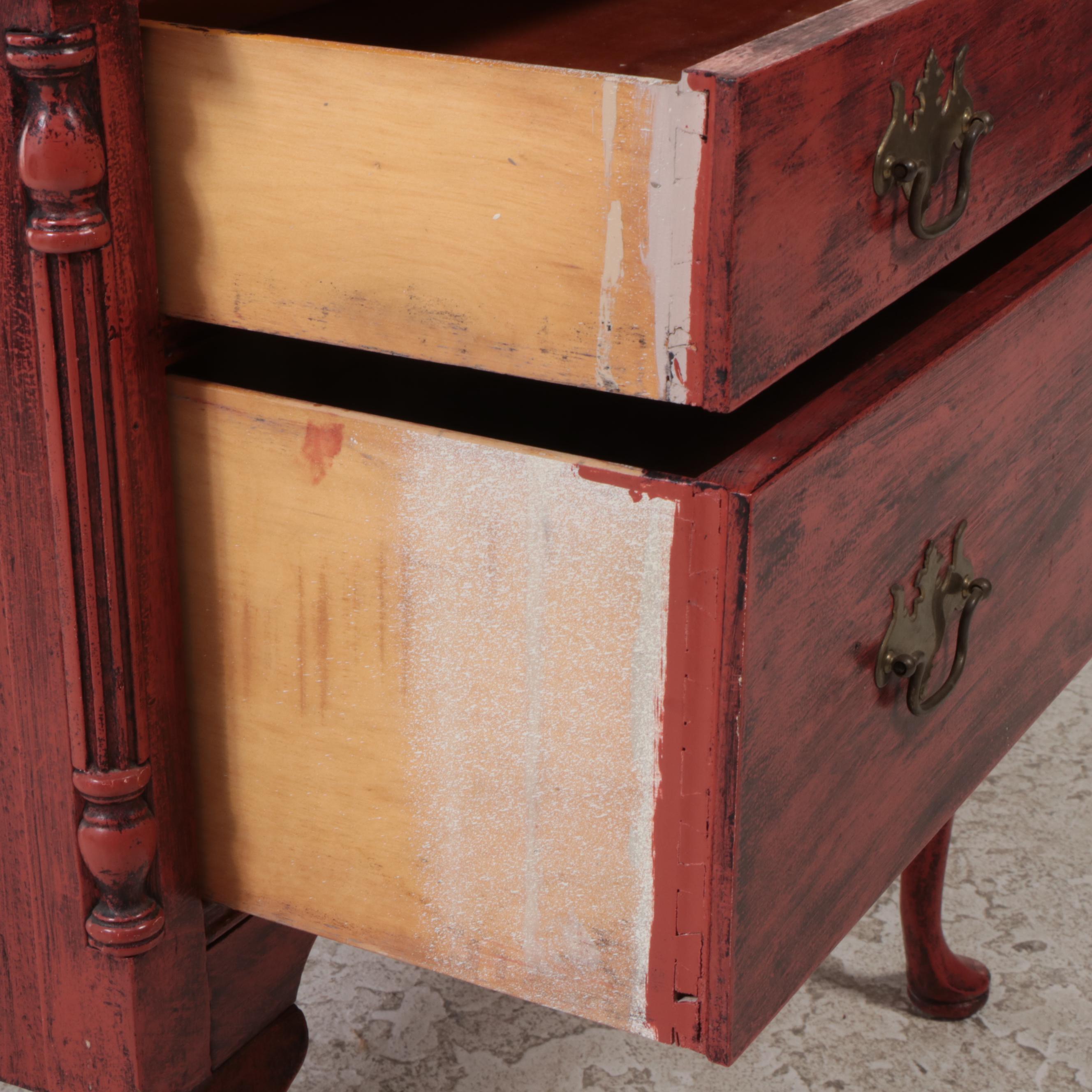 Queen Anne Style Red-Painted Lowboy, Early to Mid 20th Century