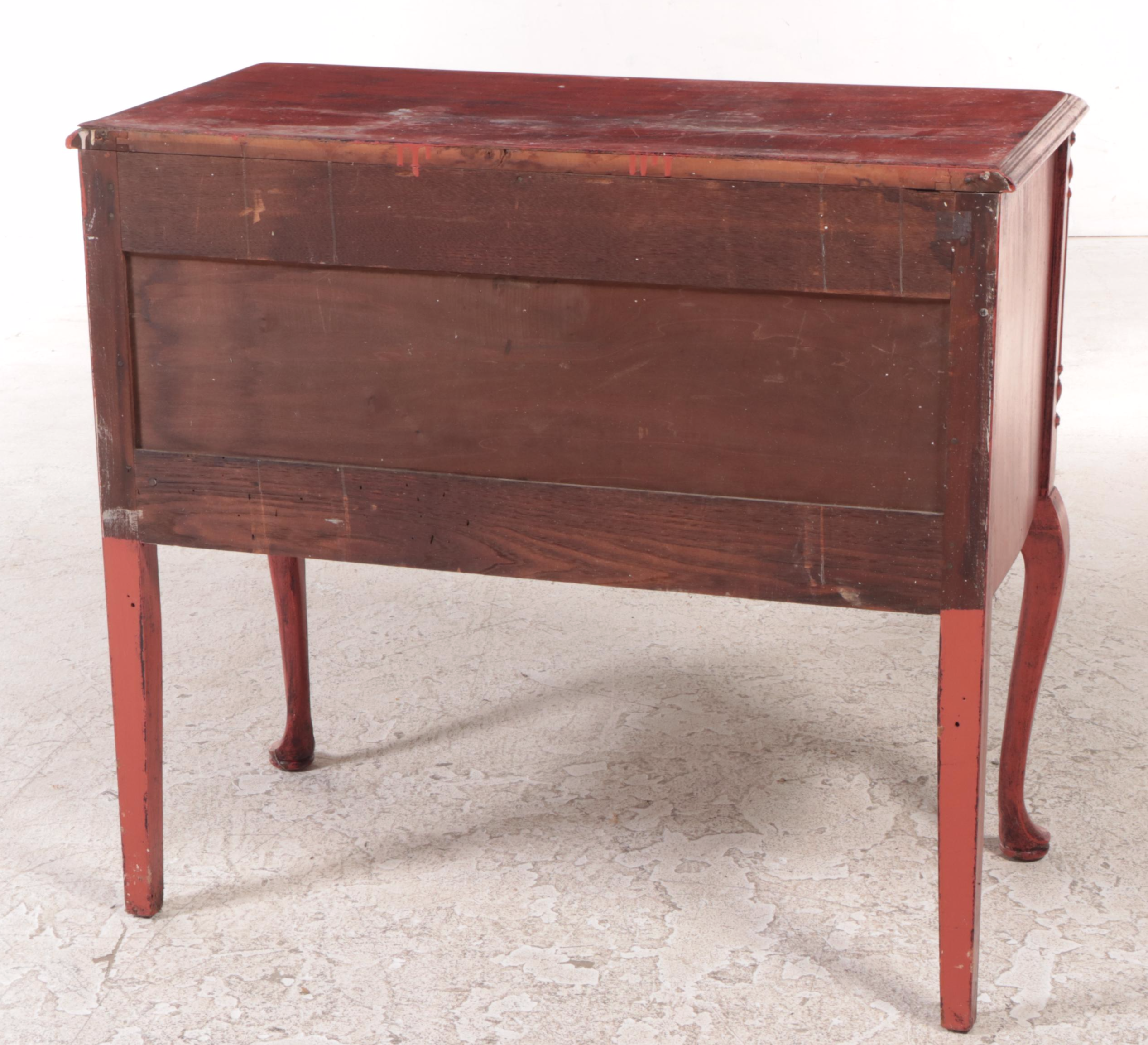 Queen Anne Style Red-Painted Lowboy, Early to Mid 20th Century