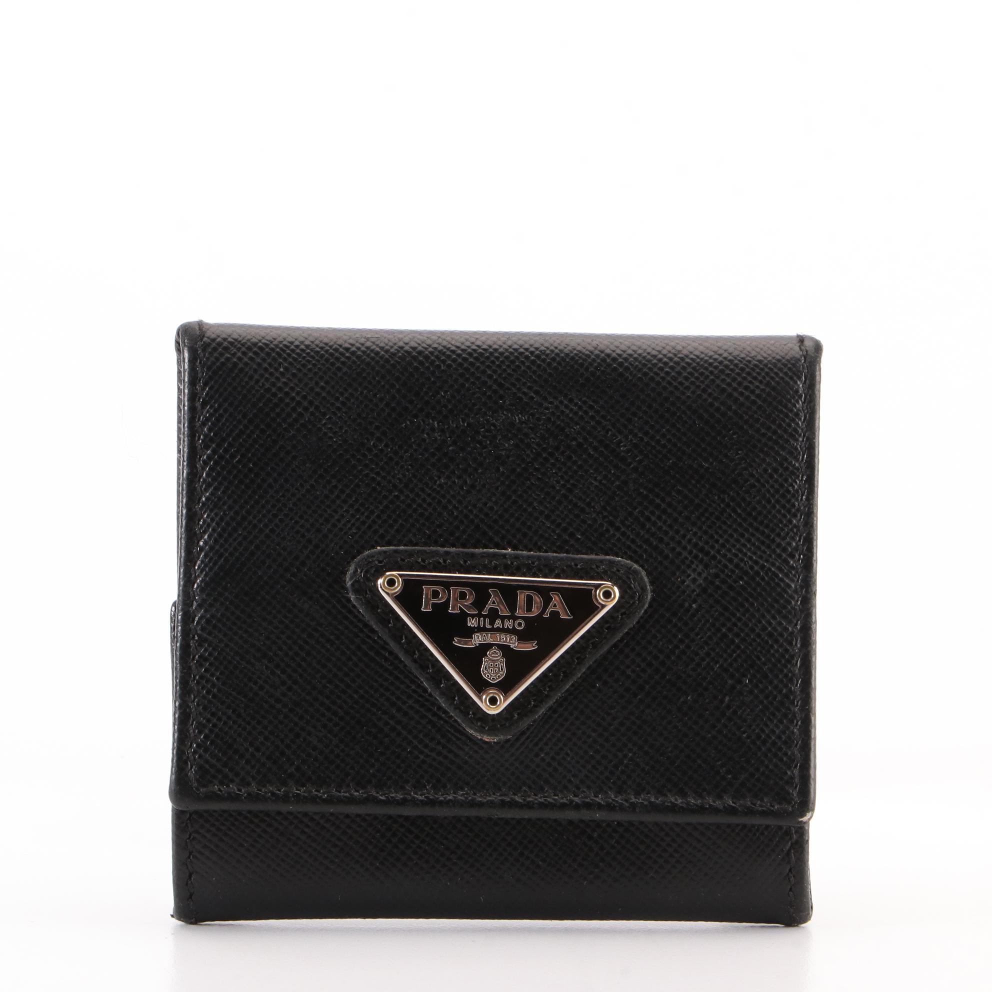 Prada Small Coin Pouch in Black Saffiano Leather