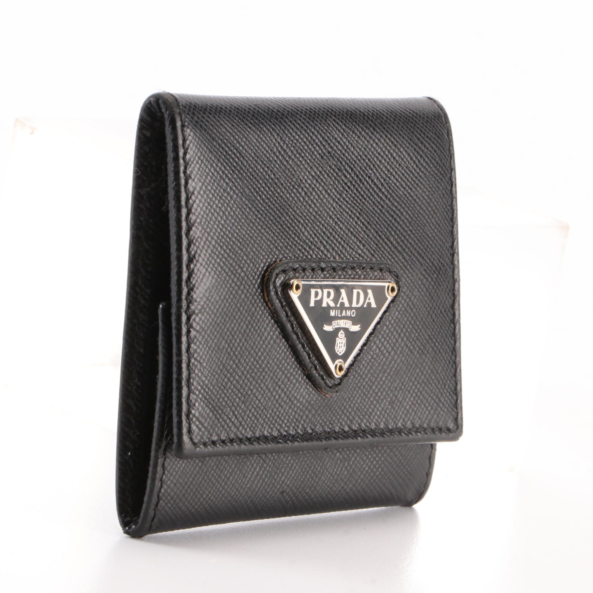 Prada Small Coin Pouch in Black Saffiano Leather