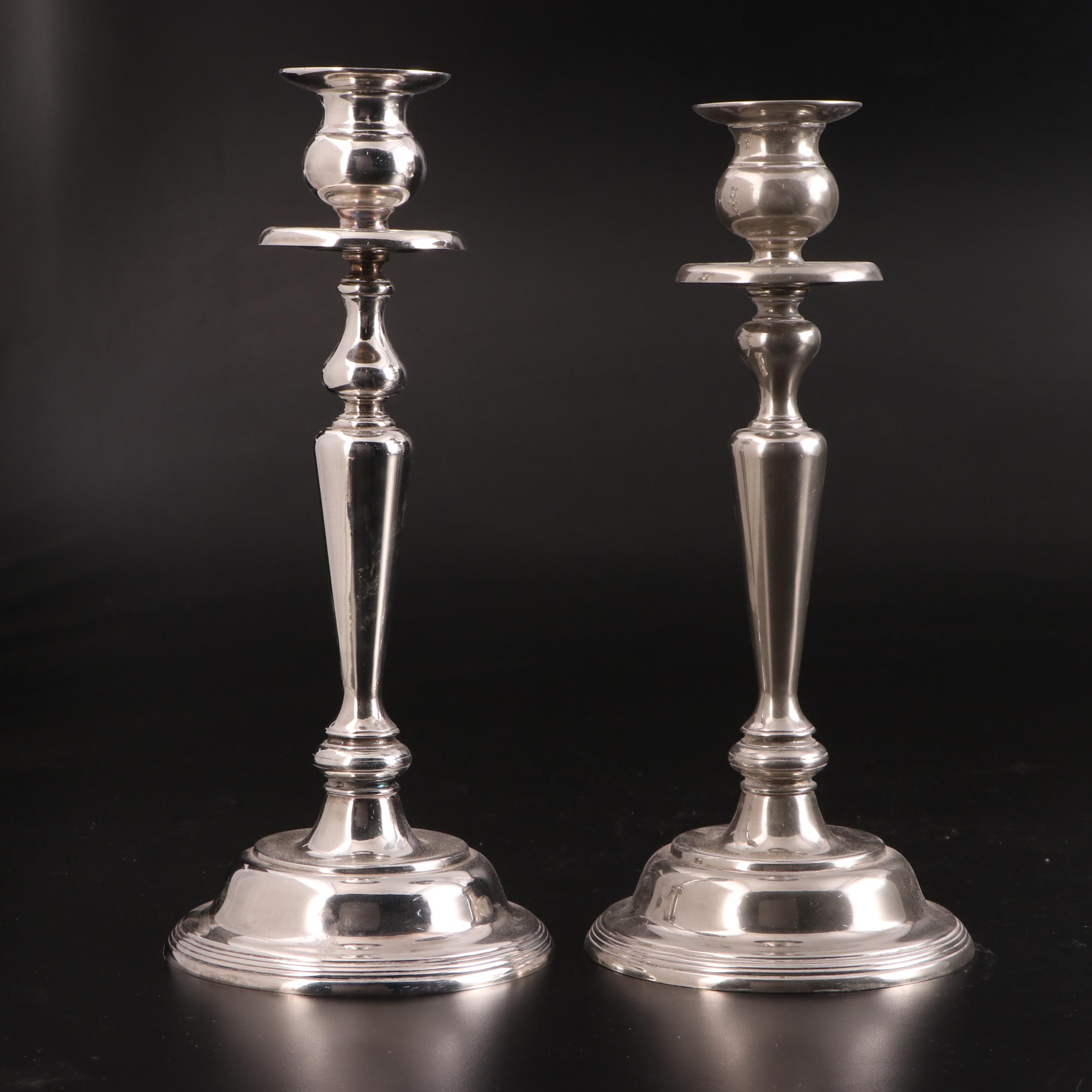 Kenneth Lilly Silver Plate with Other Candlesticks and Snuffer