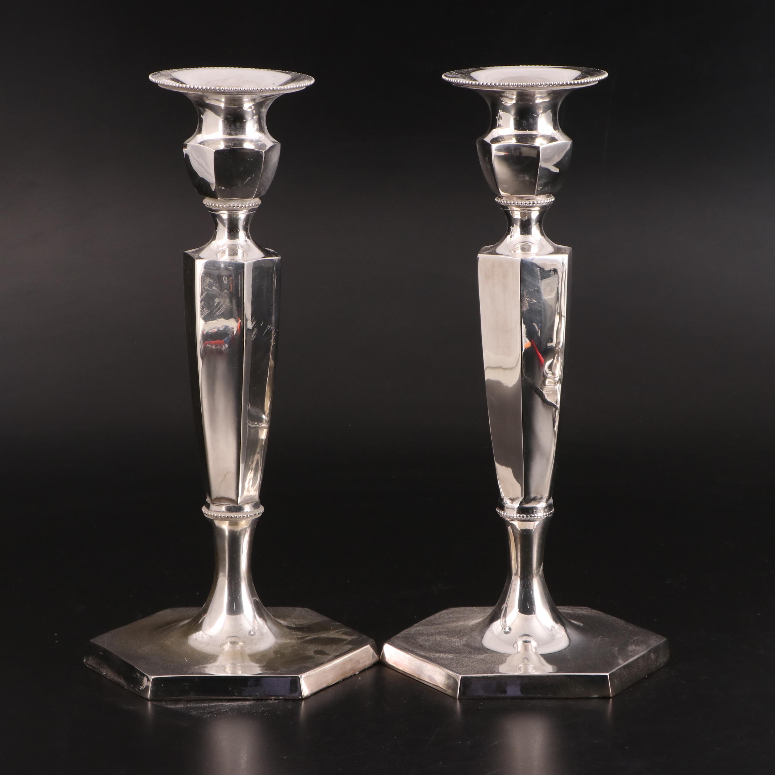 Kenneth Lilly Silver Plate with Other Candlesticks and Snuffer