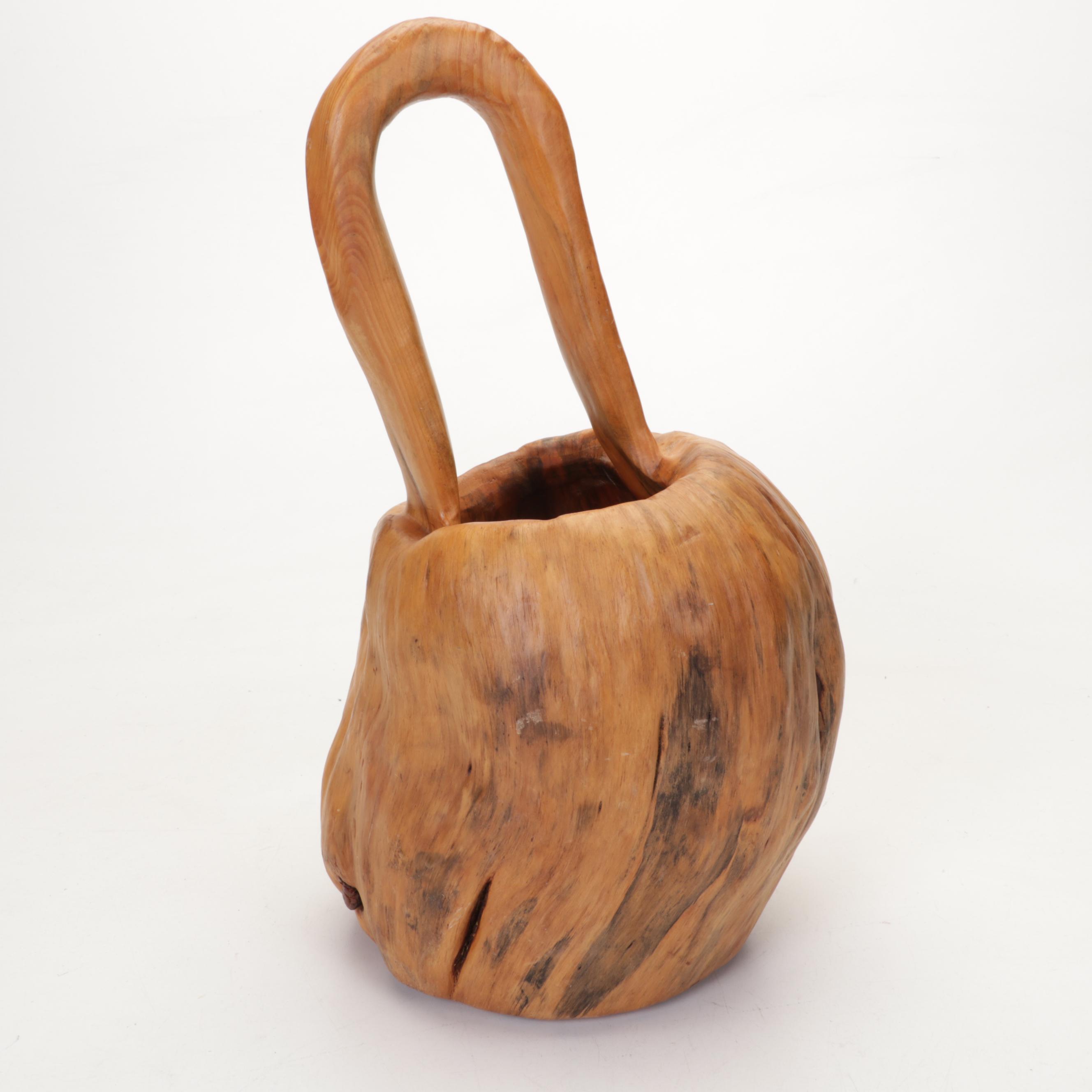 Hand-Carved Burl Wood Bucket