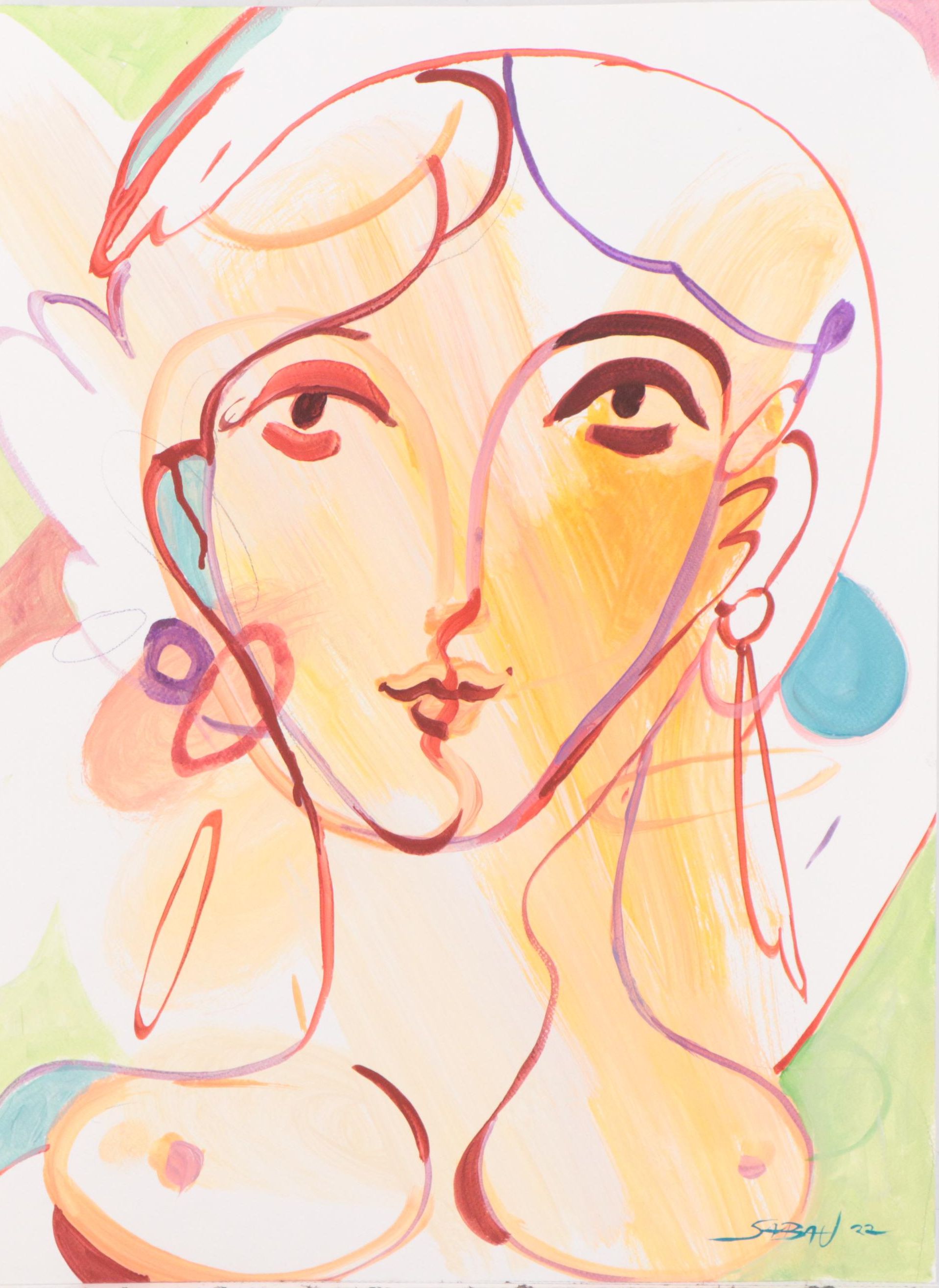 Dan Sabau Gouache and Watercolor Painting "The Shy Muse," 2022