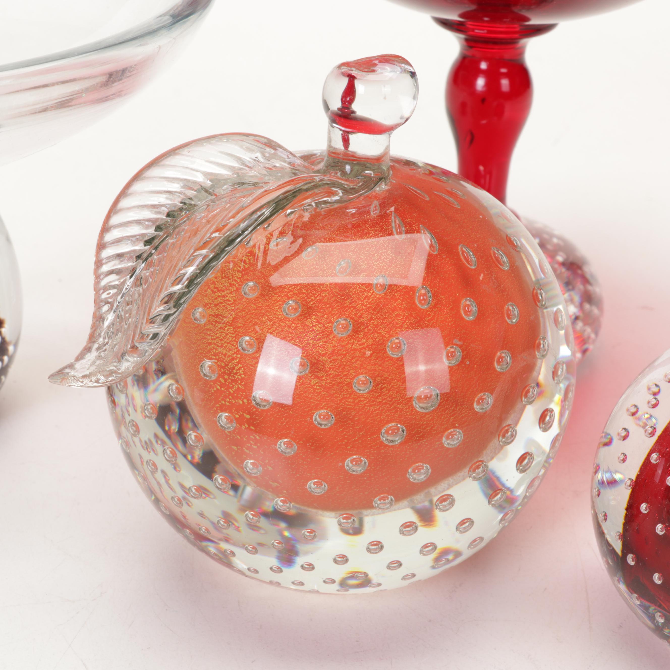 Blown Glass and Crystal Controlled Bubble Paperweights and Pedestal Bowls