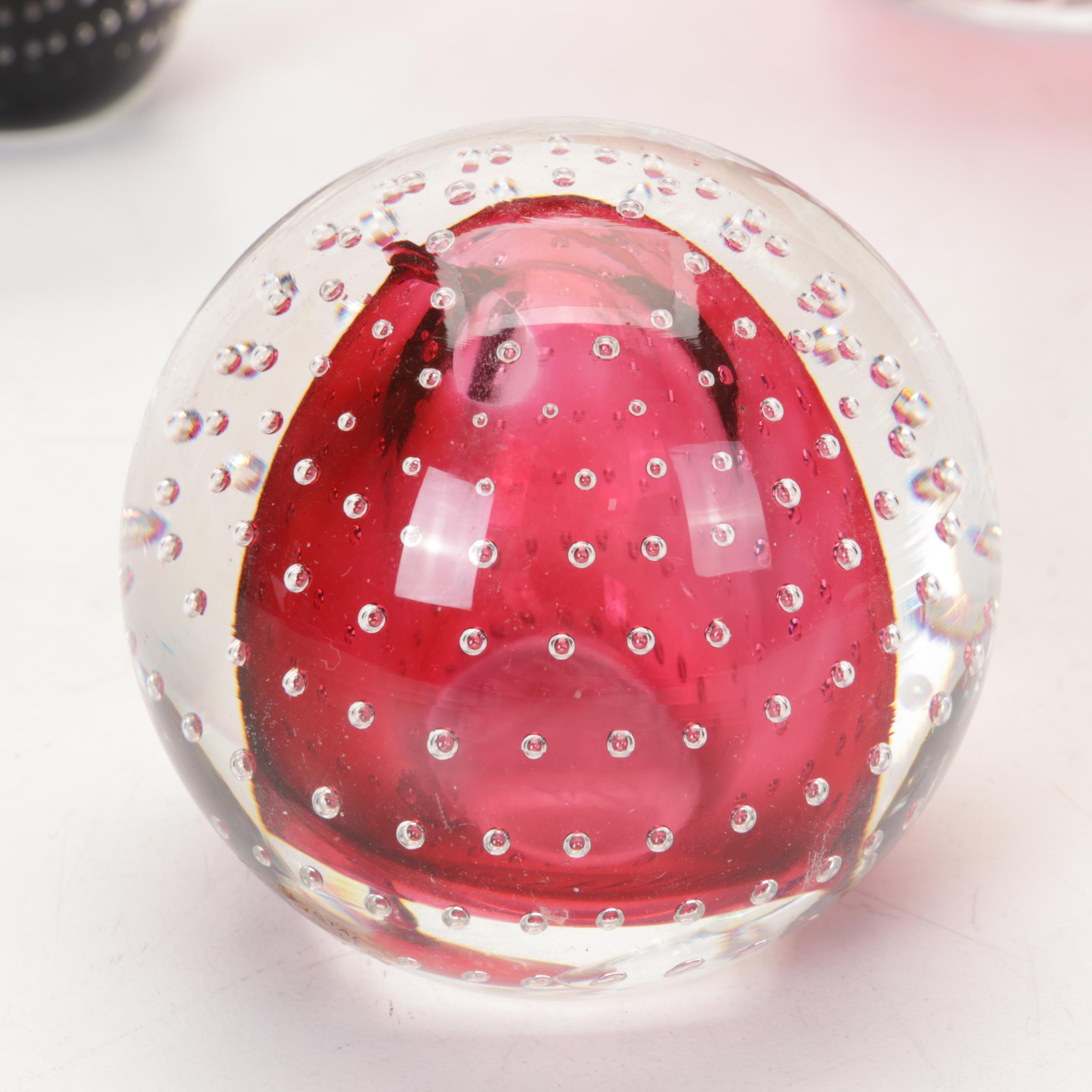 Blown Glass and Crystal Controlled Bubble Paperweights and Pedestal Bowls