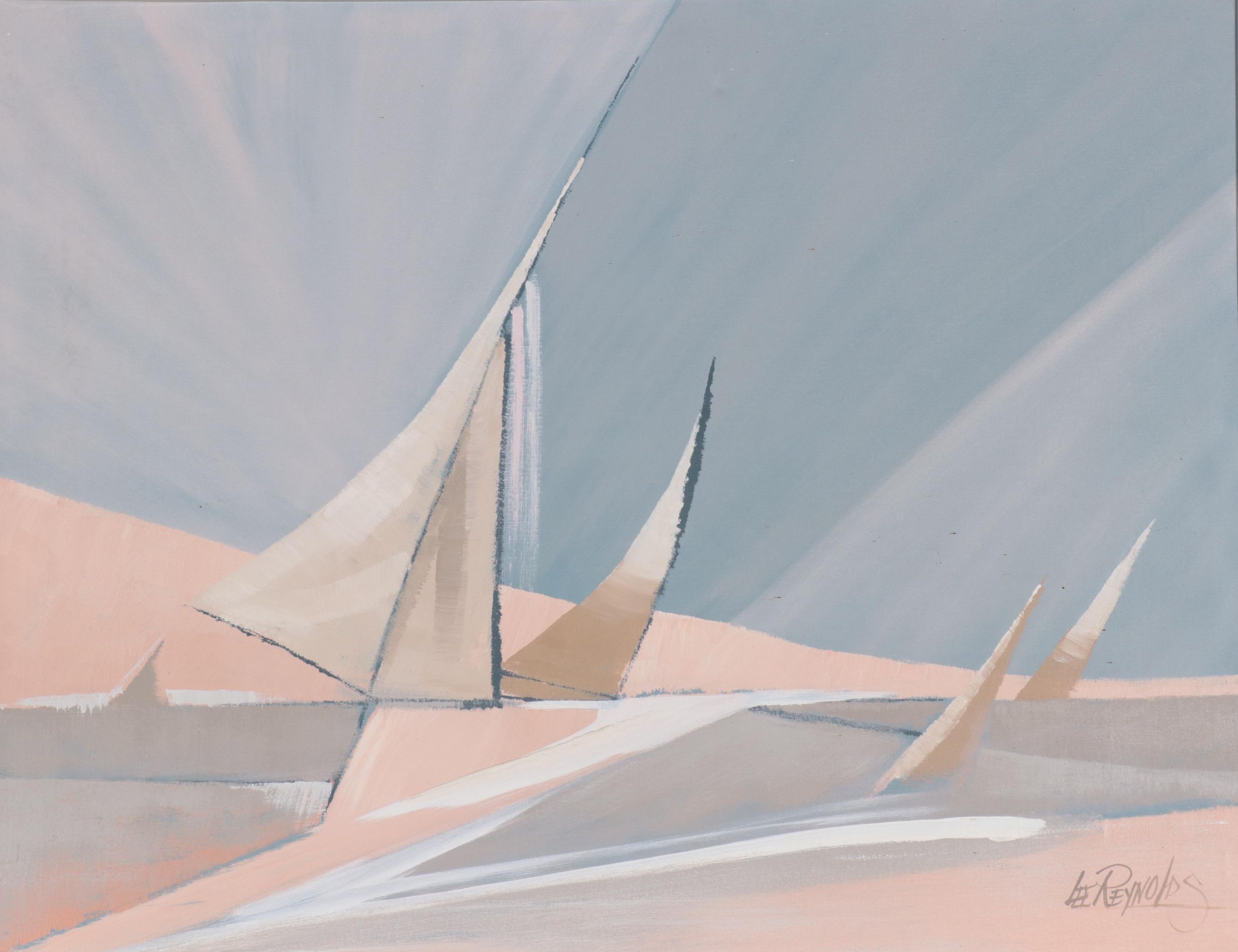 Lee Reynolds Large-Scale Oil Painting of Abstract Sailboats