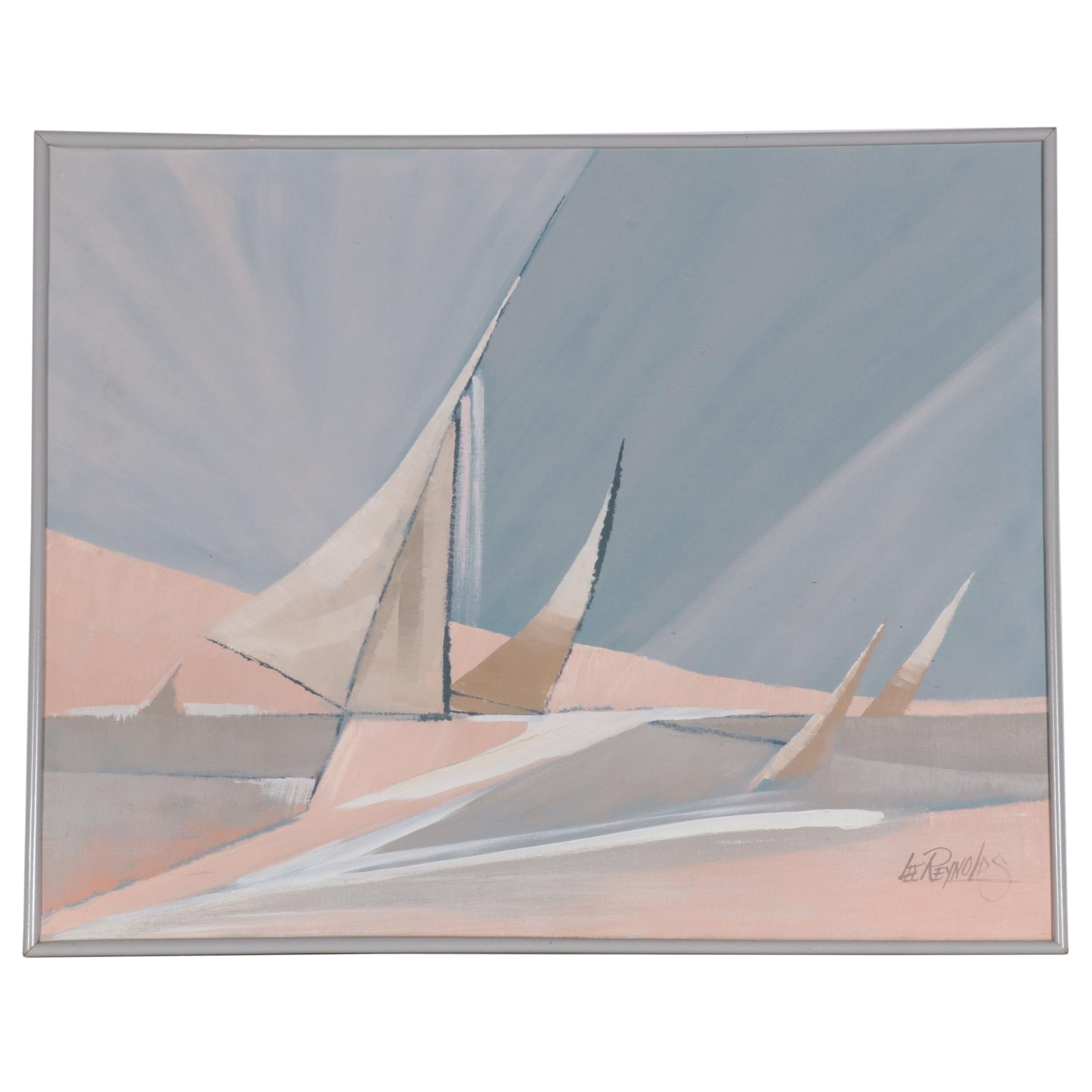 Lee Reynolds Large-Scale Oil Painting of Abstract Sailboats