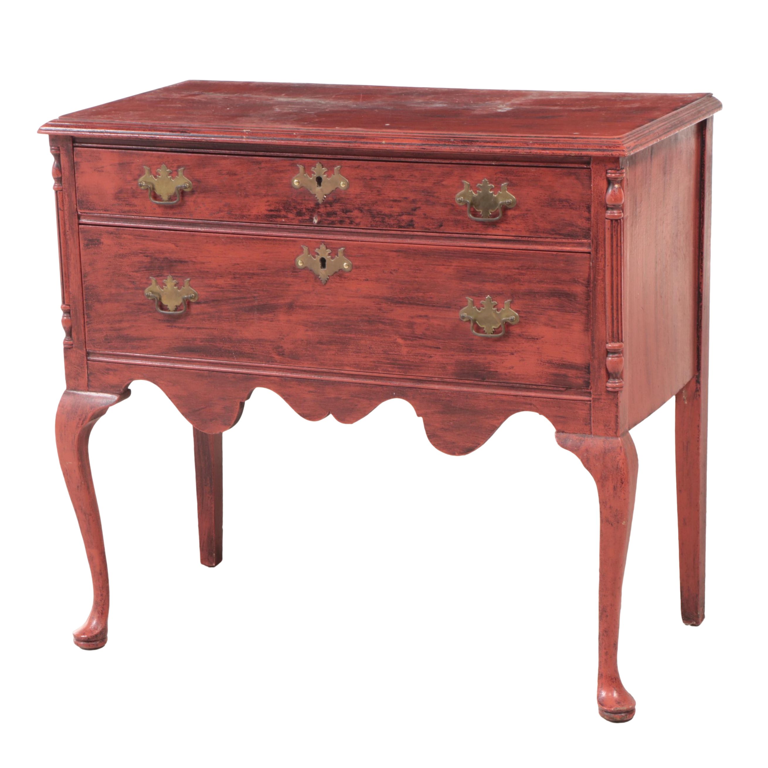 Queen Anne Style Red-Painted Lowboy, Early to Mid 20th Century