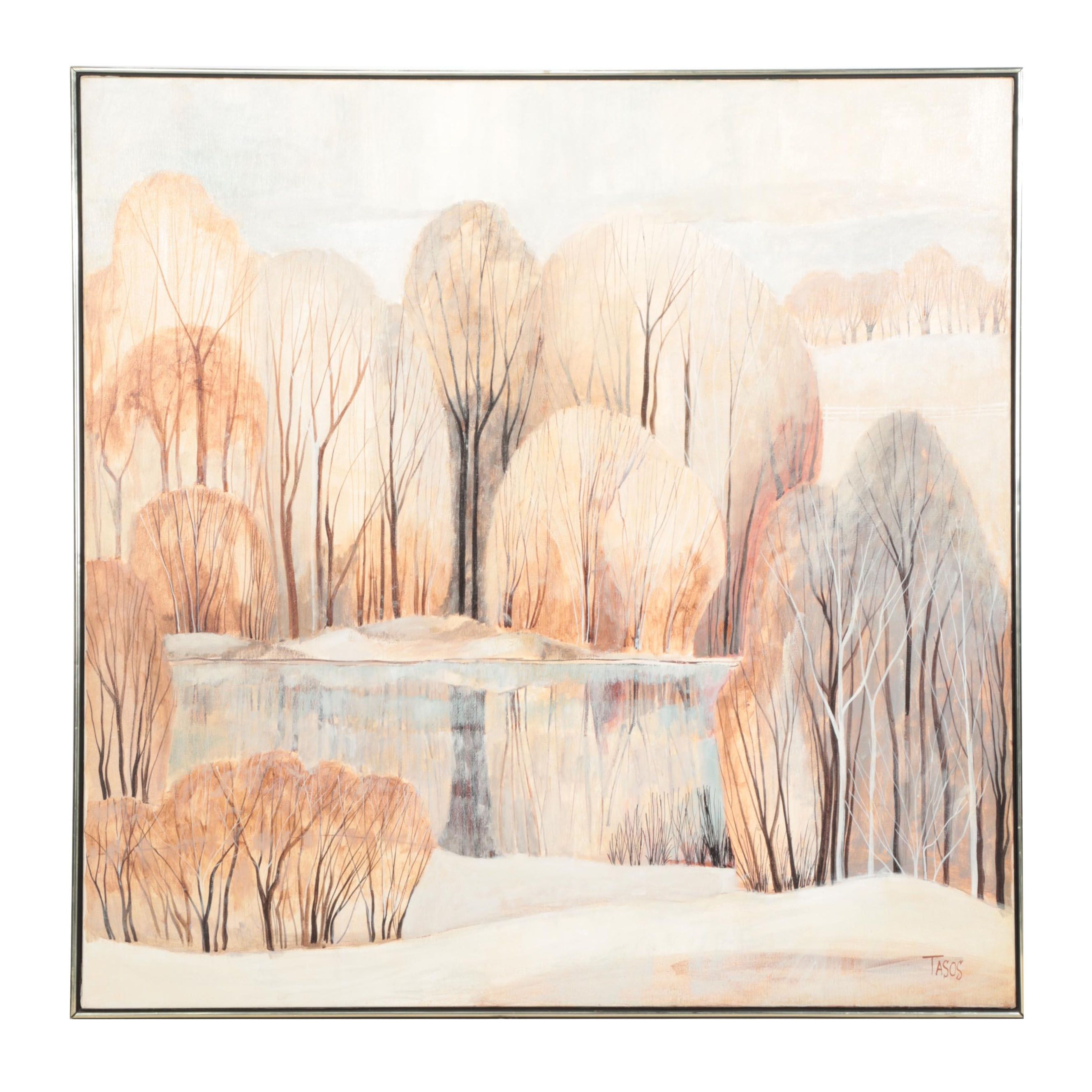 Tasos Stylized Wooded Landscape Acrylic Painting