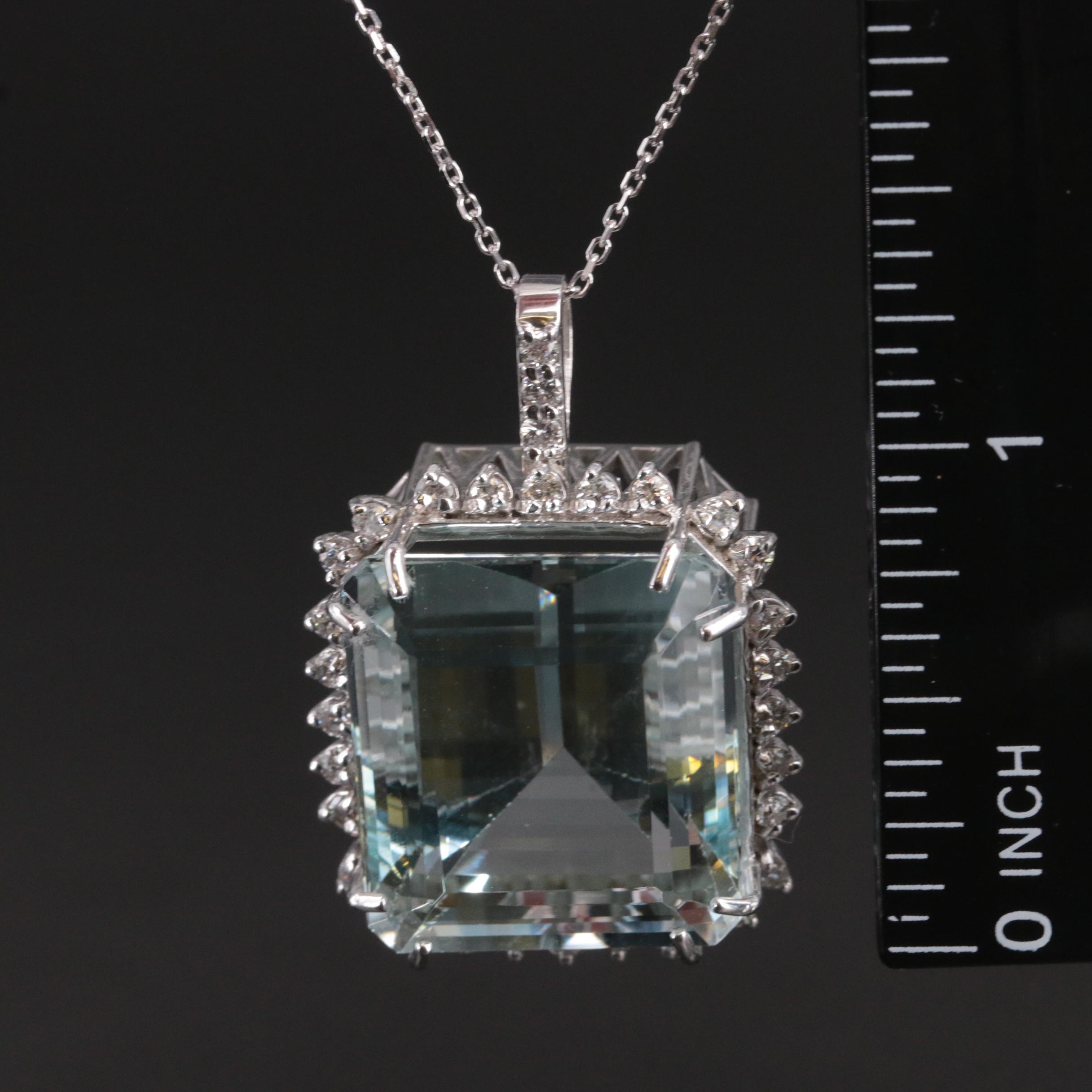 Platinum 47.42 CT Aquamarine and Diamond Pendant Necklace