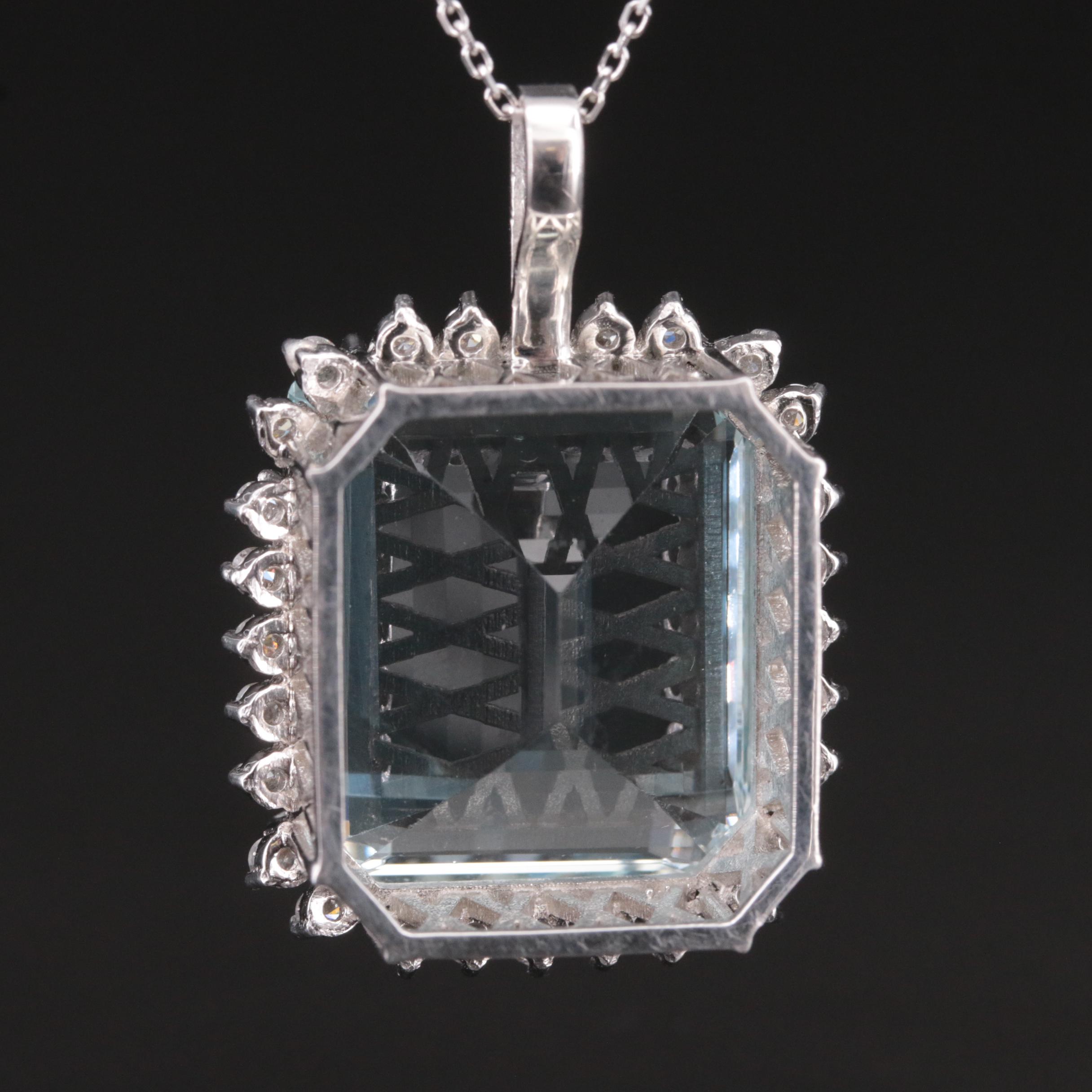 Platinum 47.42 CT Aquamarine and Diamond Pendant Necklace