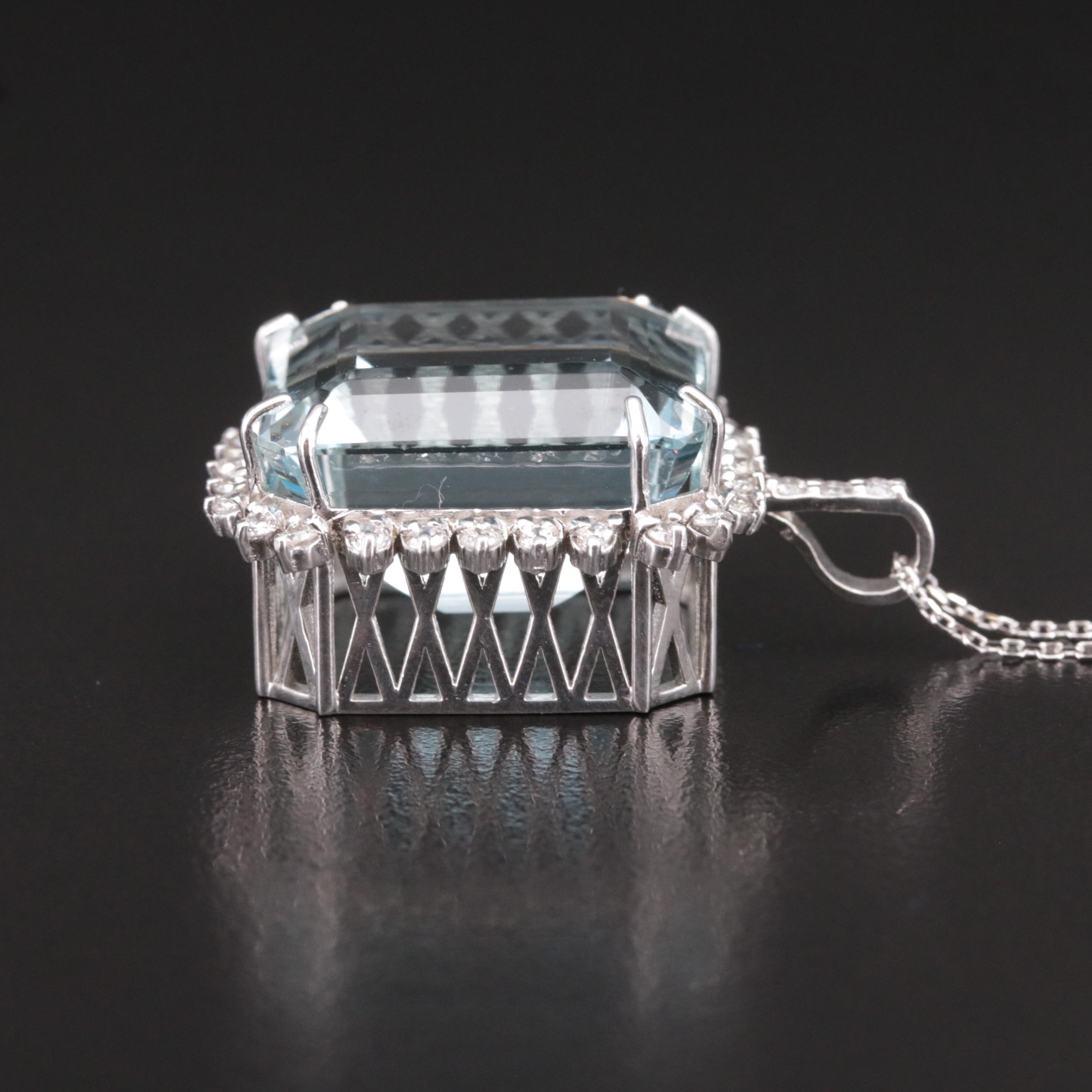 Platinum 47.42 CT Aquamarine and Diamond Pendant Necklace