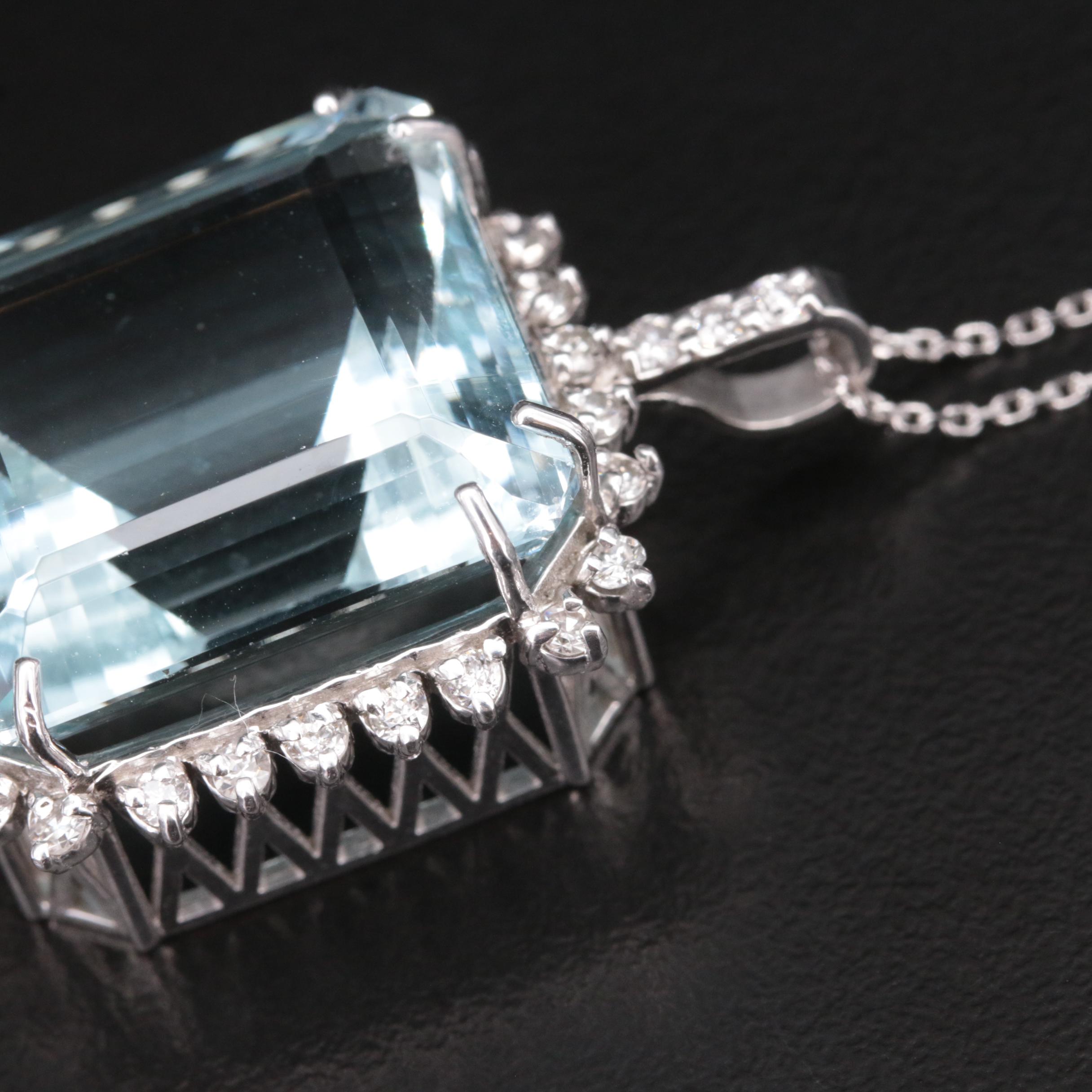Platinum 47.42 CT Aquamarine and Diamond Pendant Necklace