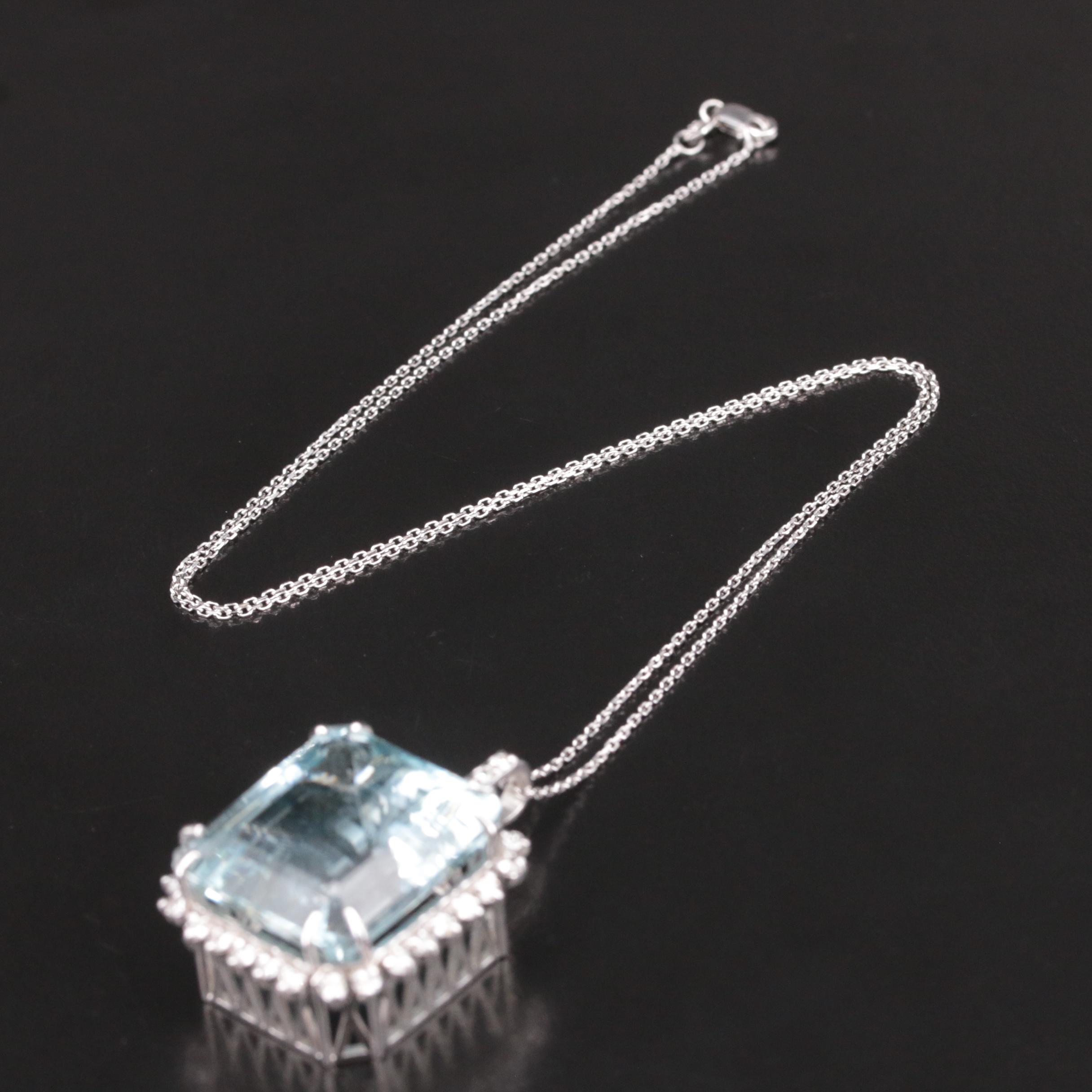 Platinum 47.42 CT Aquamarine and Diamond Pendant Necklace
