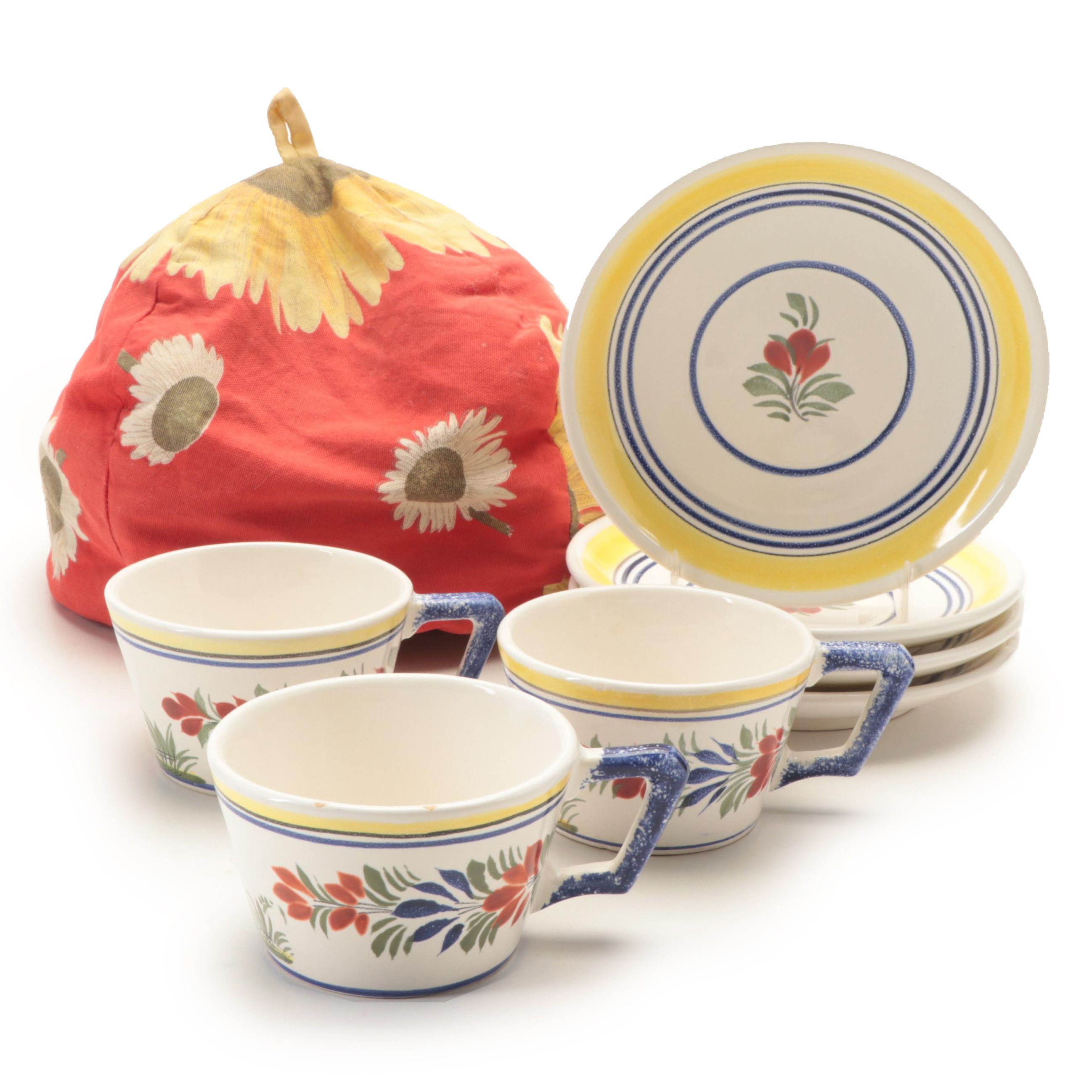Henriot Quimper HandPainted Faïence Cups and Saucers With Basket EBTH