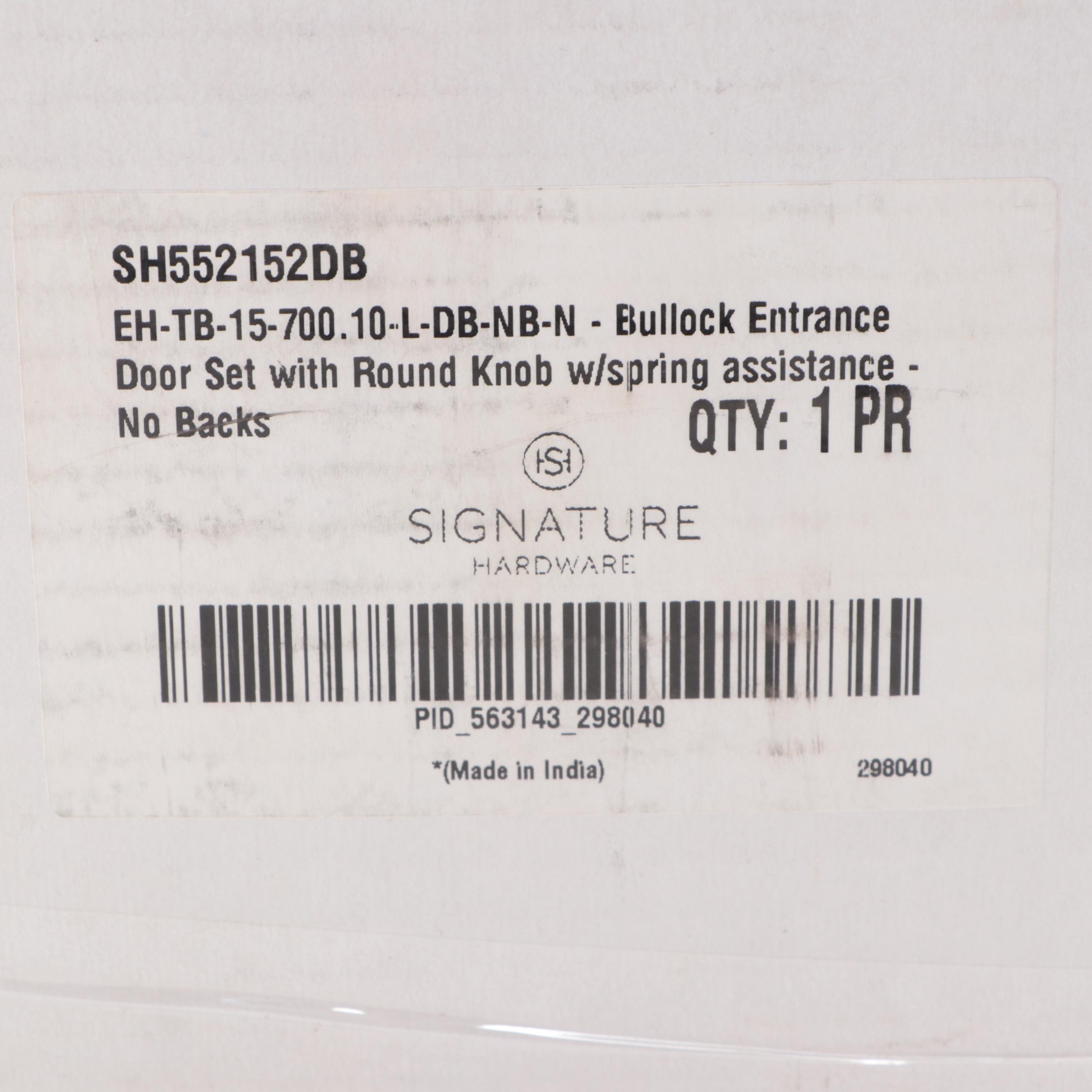 Solid Bronze Entrance Door Set with Spring Assisted Round Knob