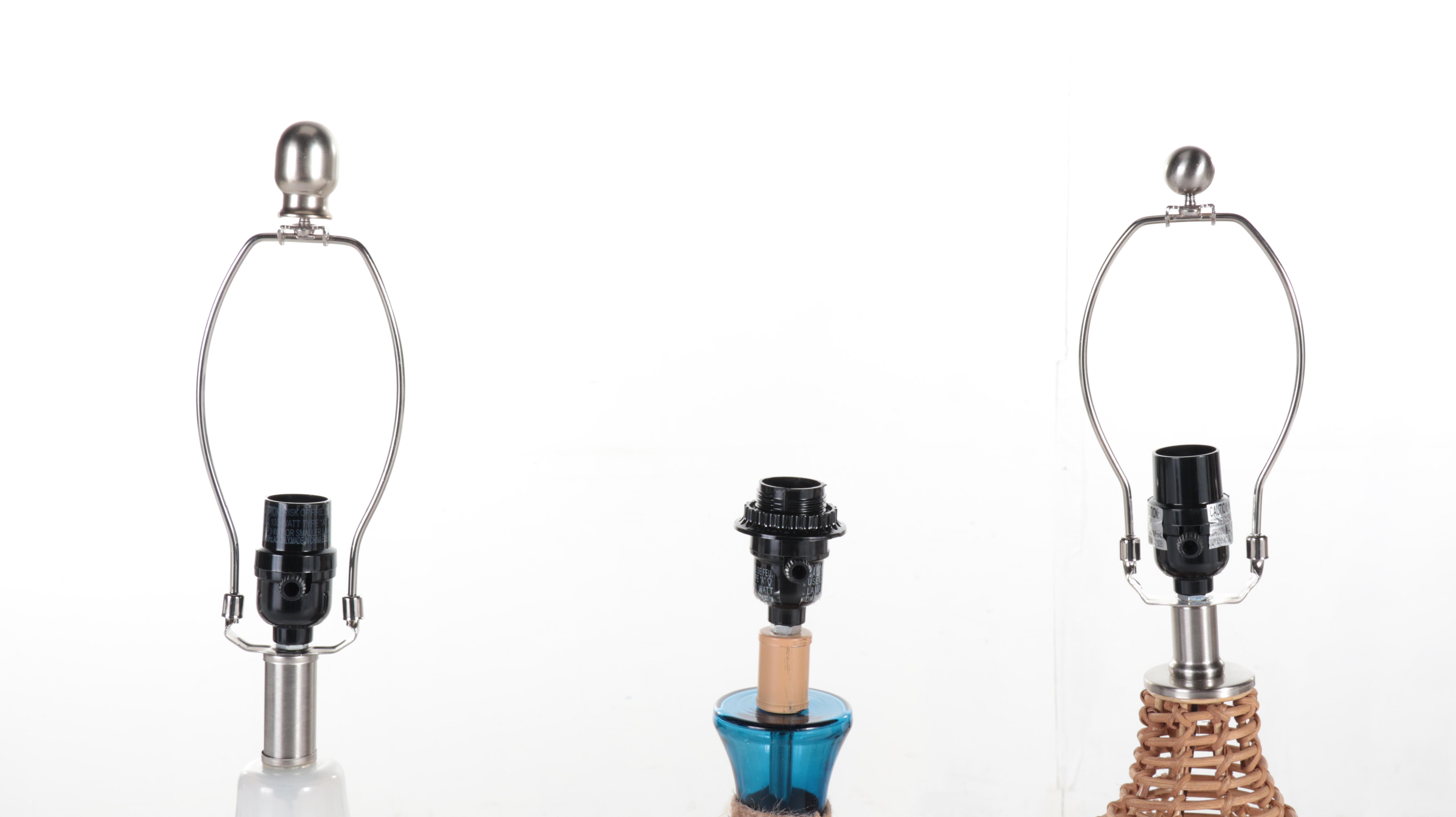 Décor Therapy "Justin" Rope Lamp With Rattan and White Ceramic Table Lamps