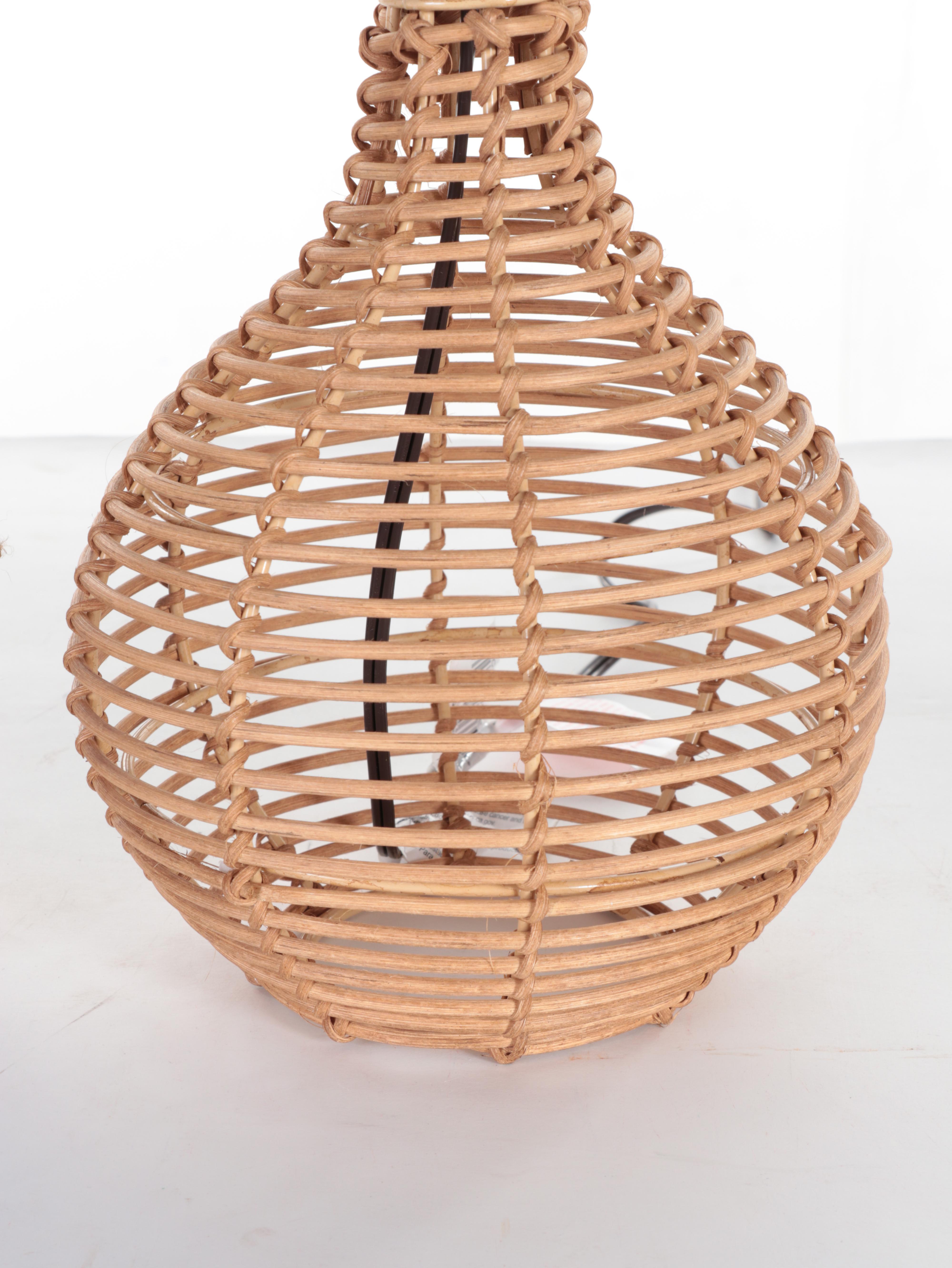 Décor Therapy "Justin" Rope Lamp With Rattan and White Ceramic Table Lamps