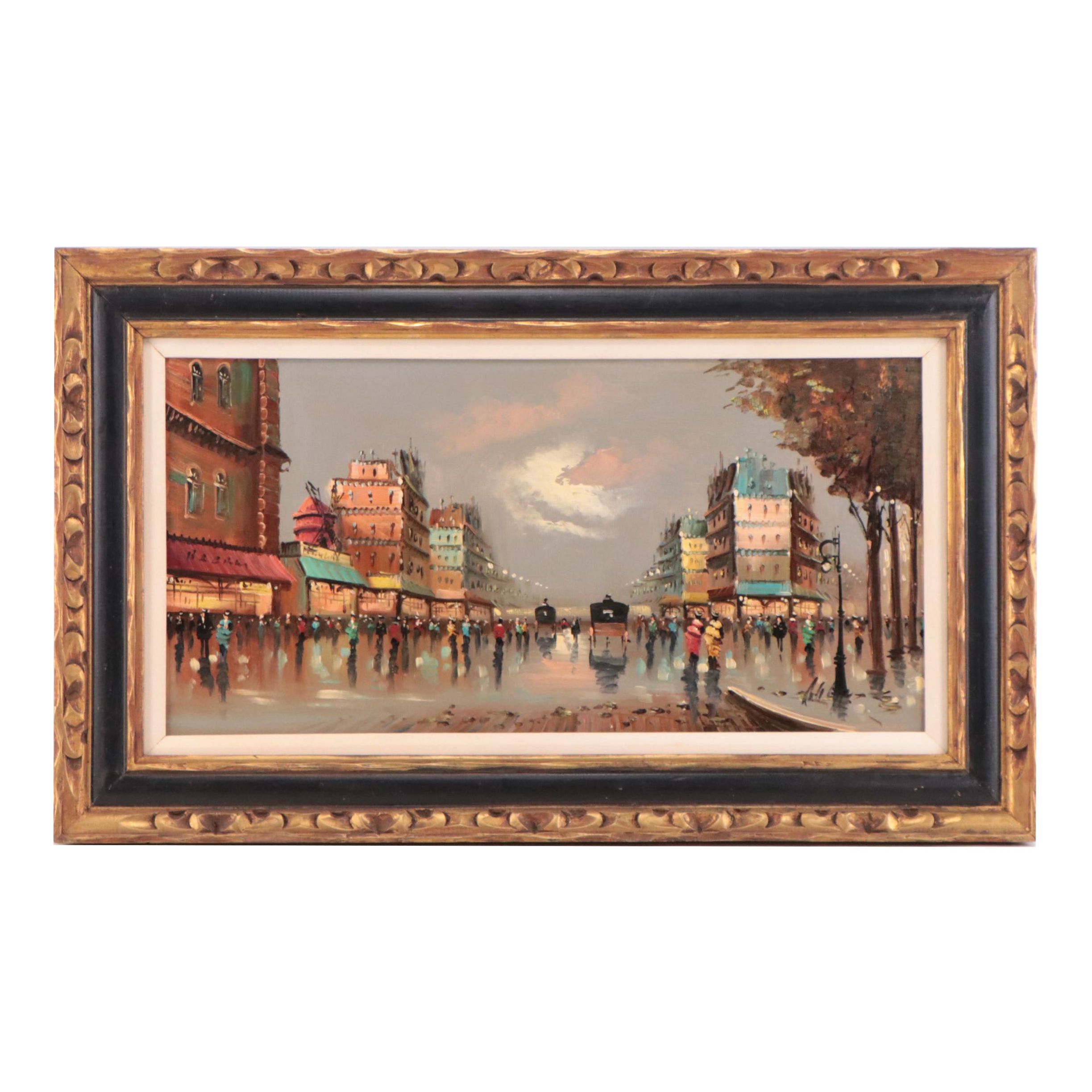 Antonio DeVity Oil Painting of Parisian City Scene, Late 20th Century