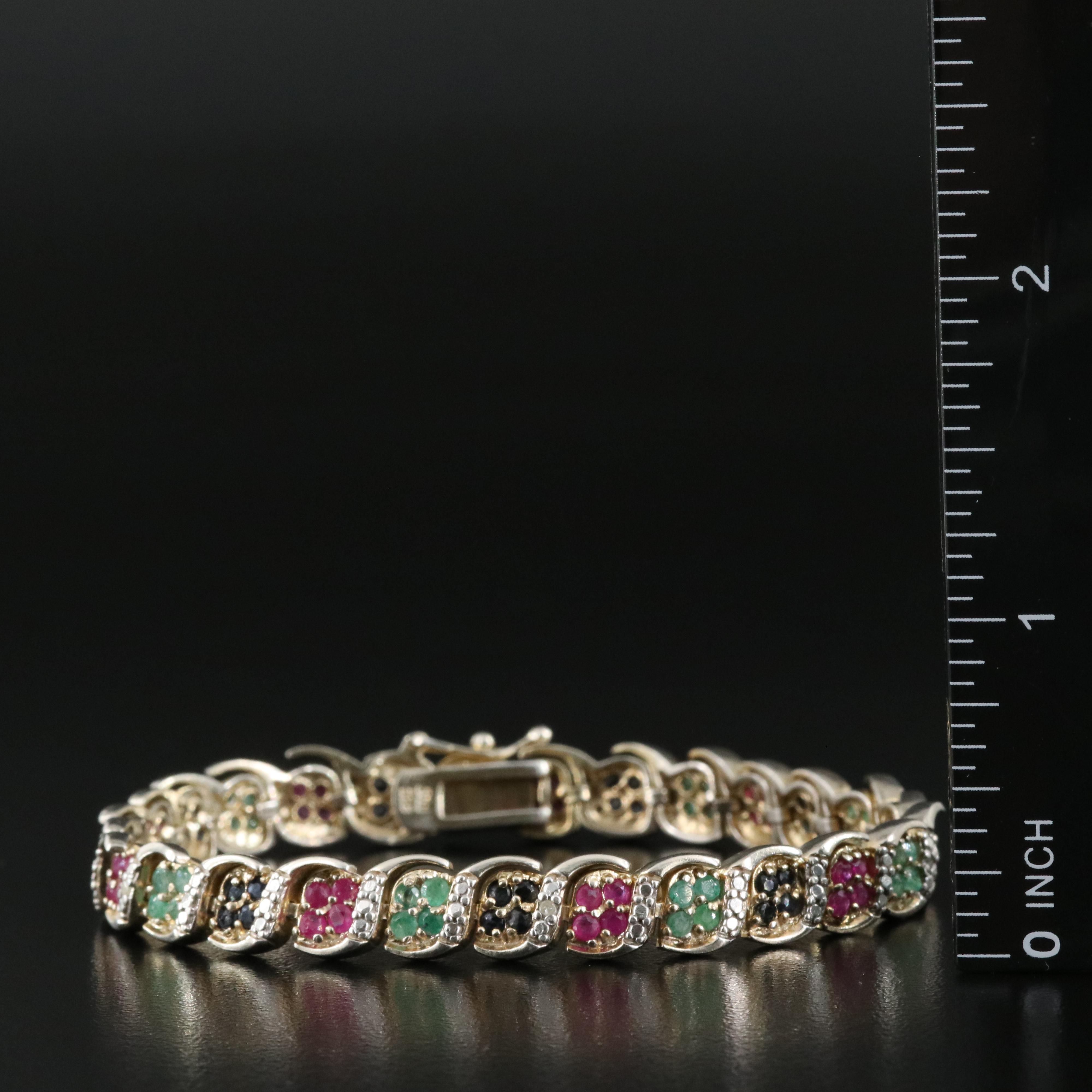 Sterling Sapphire, Emerald and Ruby Line Bracelet