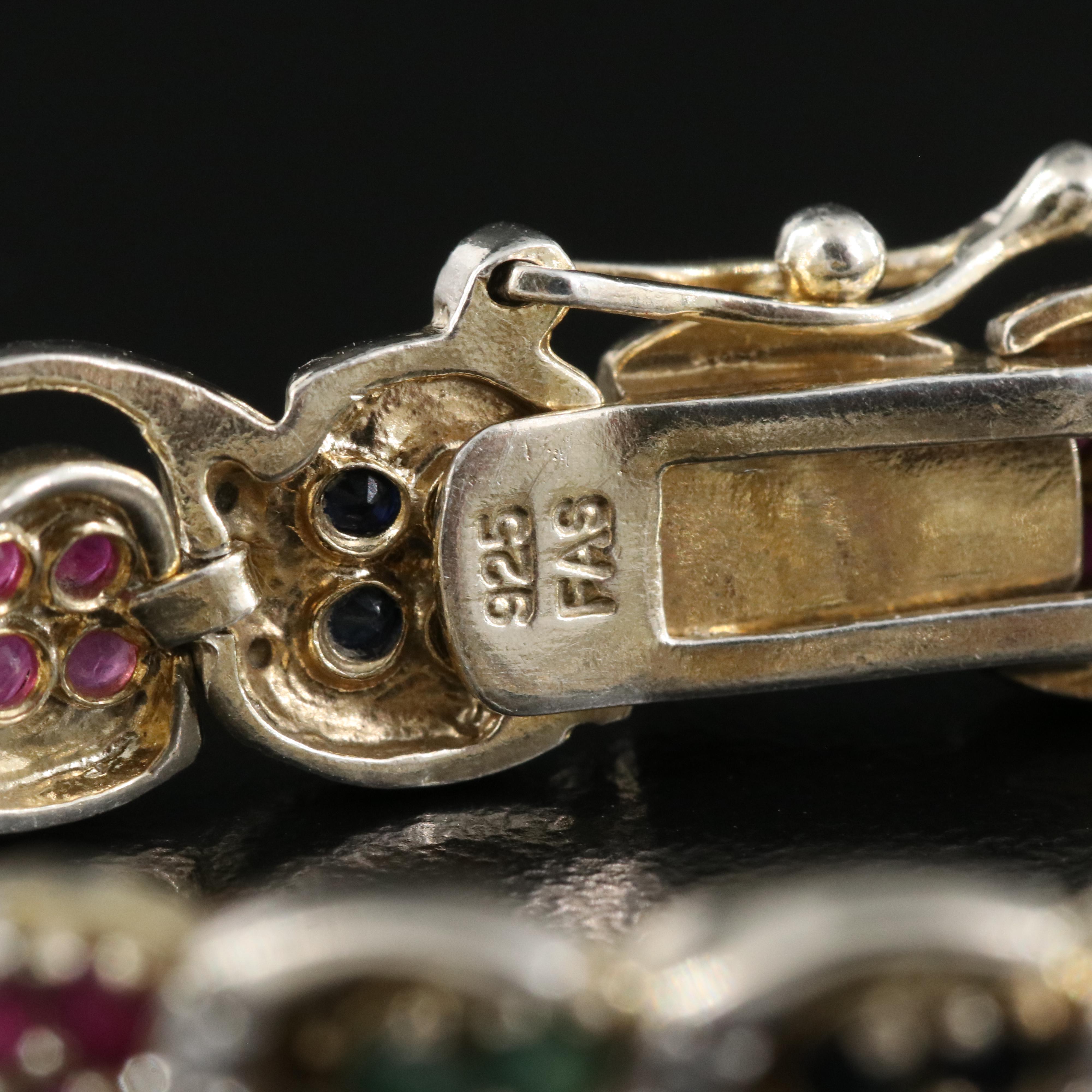 Sterling Sapphire, Emerald and Ruby Line Bracelet