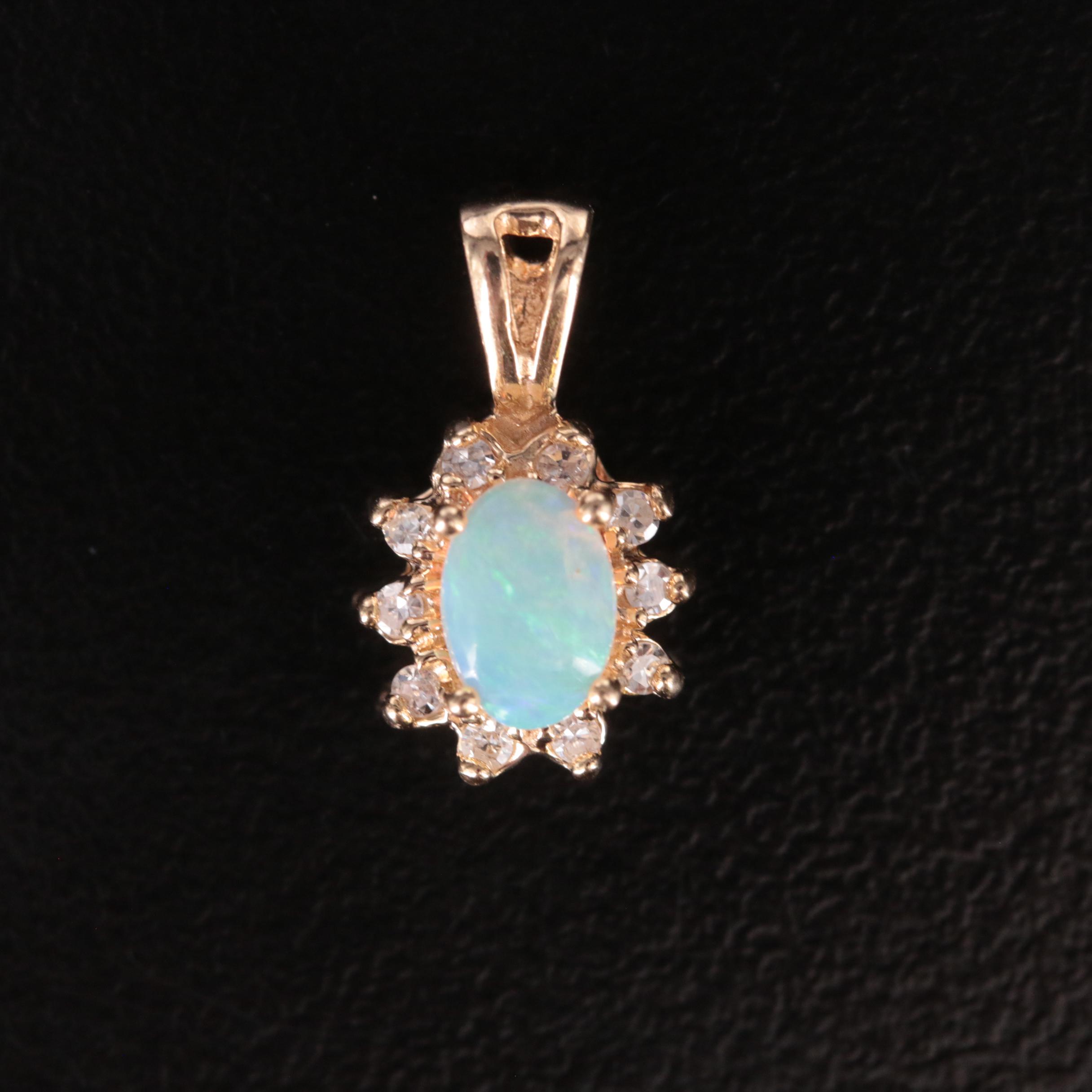 14K Opal Pendant with Diamond Halo