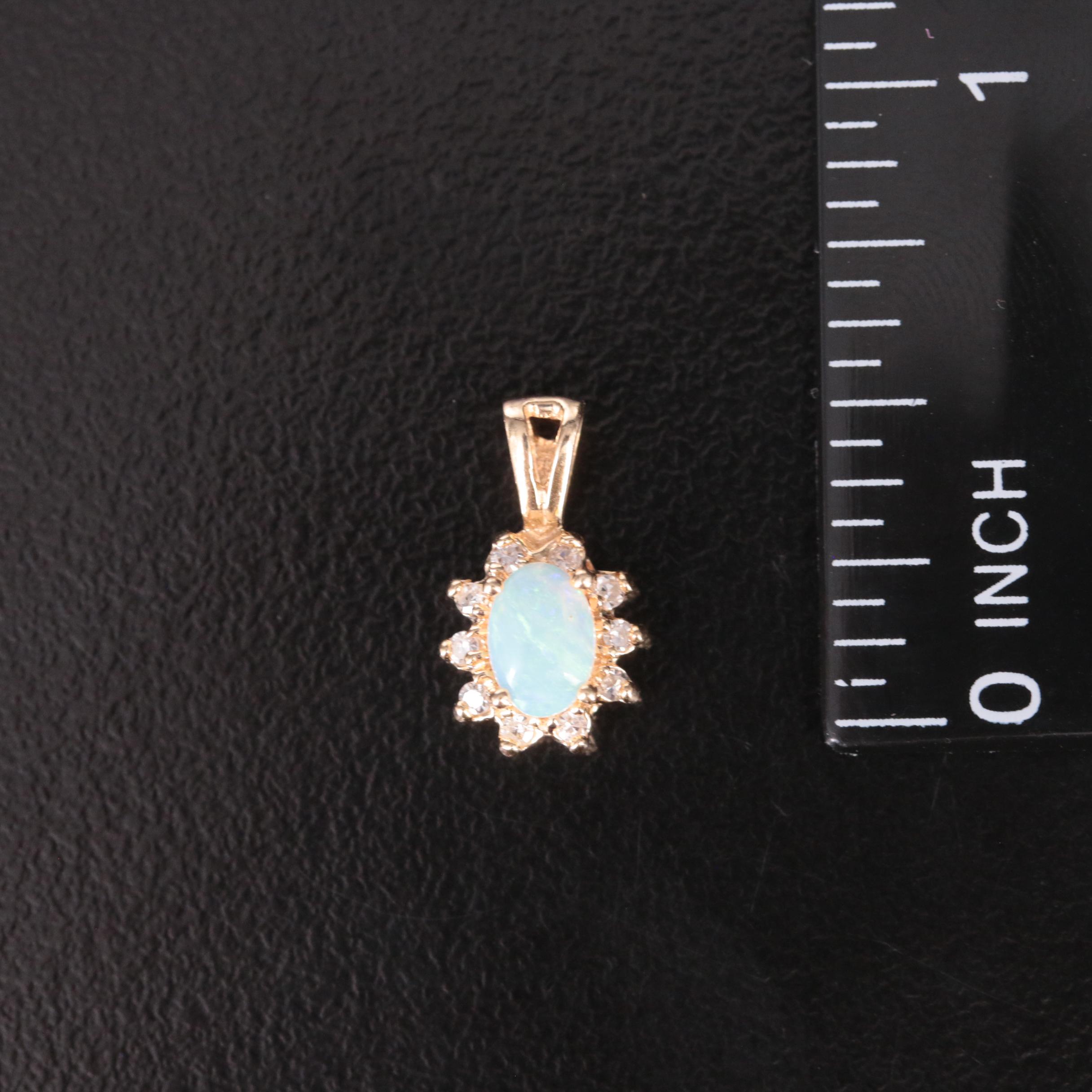 14K Opal Pendant with Diamond Halo