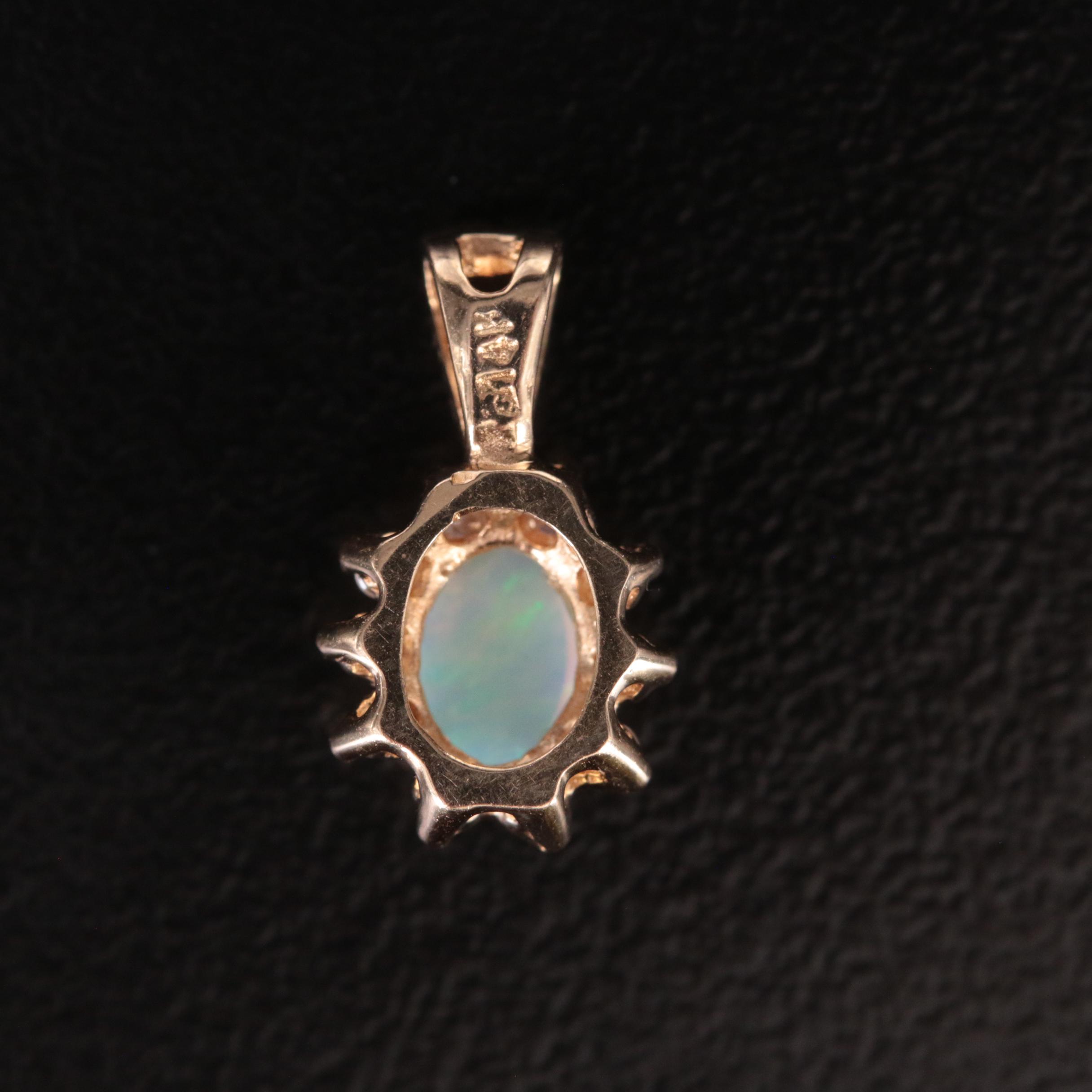 14K Opal Pendant with Diamond Halo