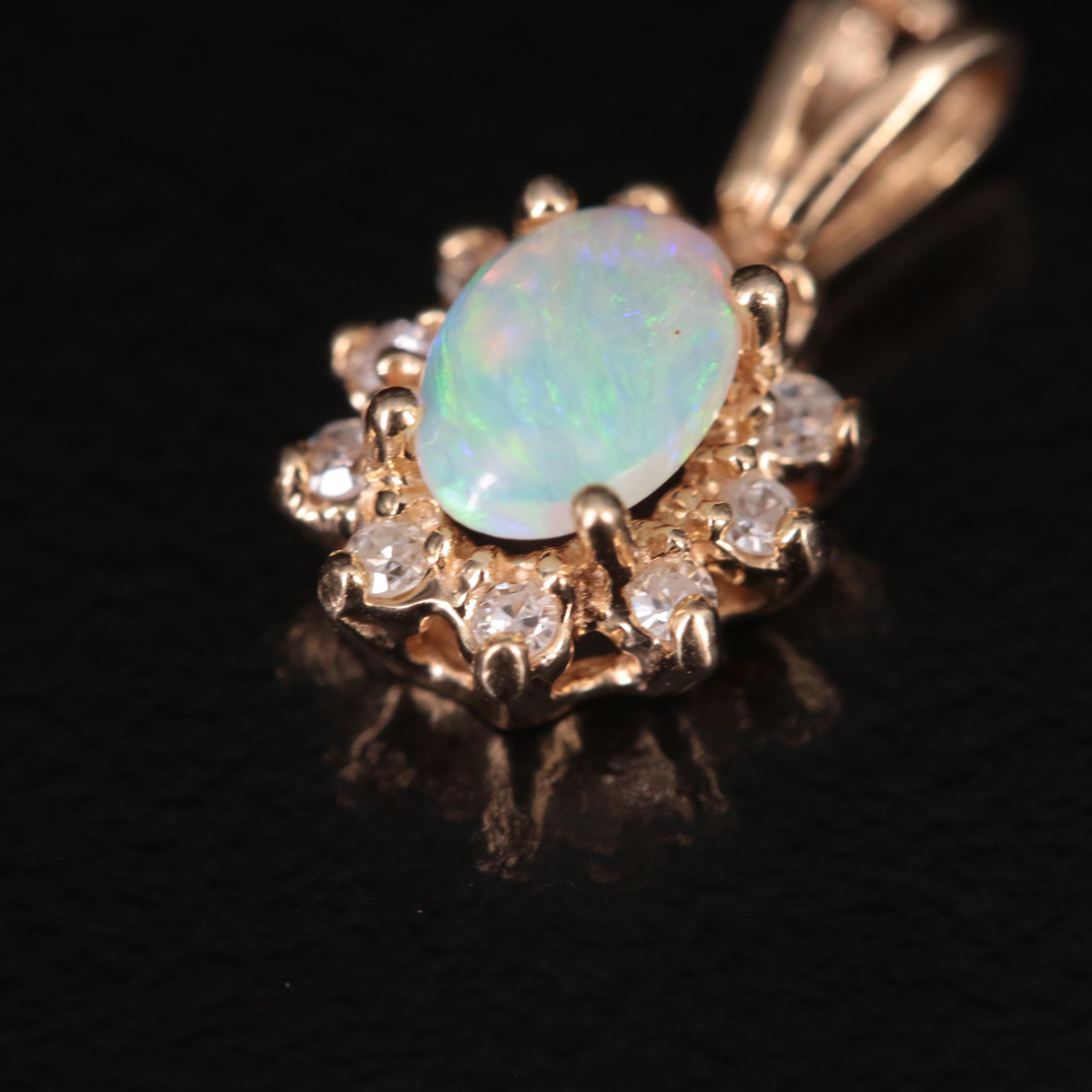 14K Opal Pendant with Diamond Halo