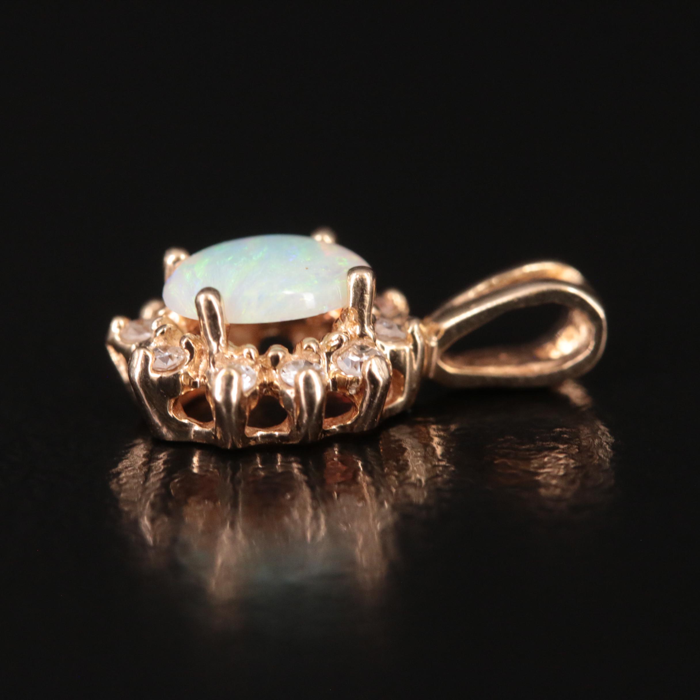 14K Opal Pendant with Diamond Halo
