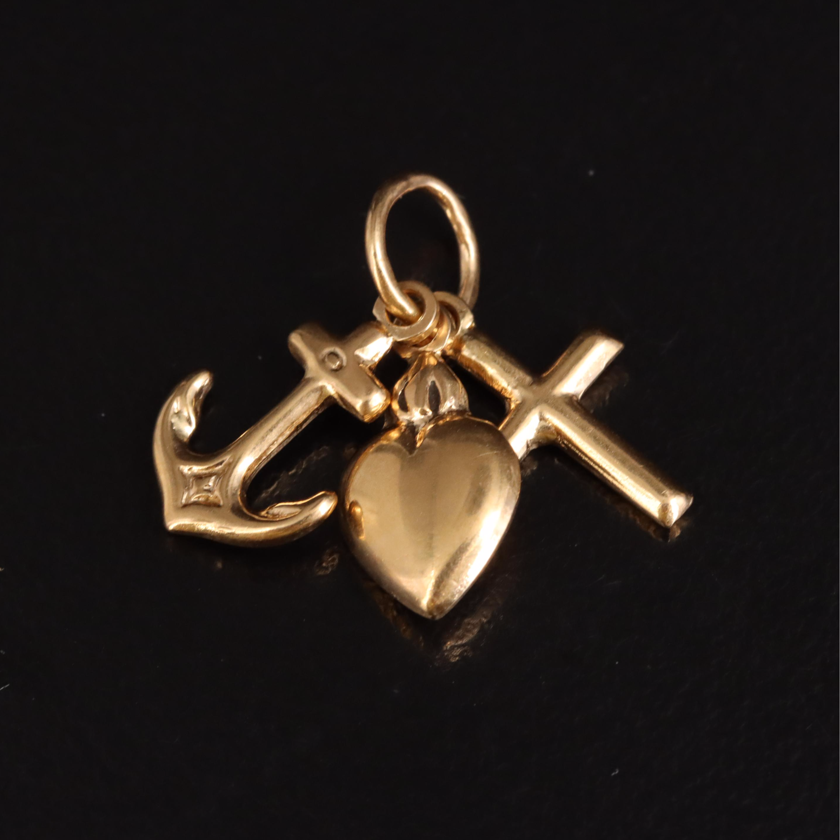 18K Heart, Cross and Anchor Charms
