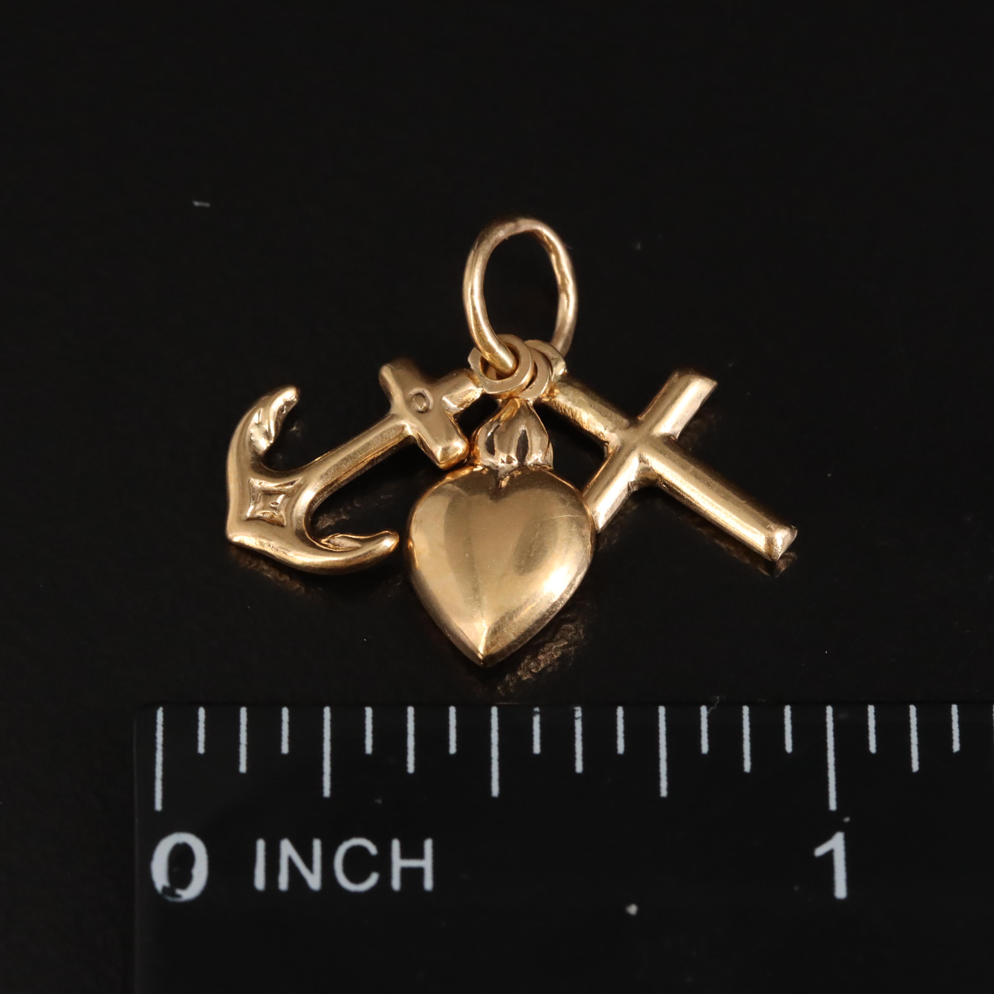 18K Heart, Cross and Anchor Charms