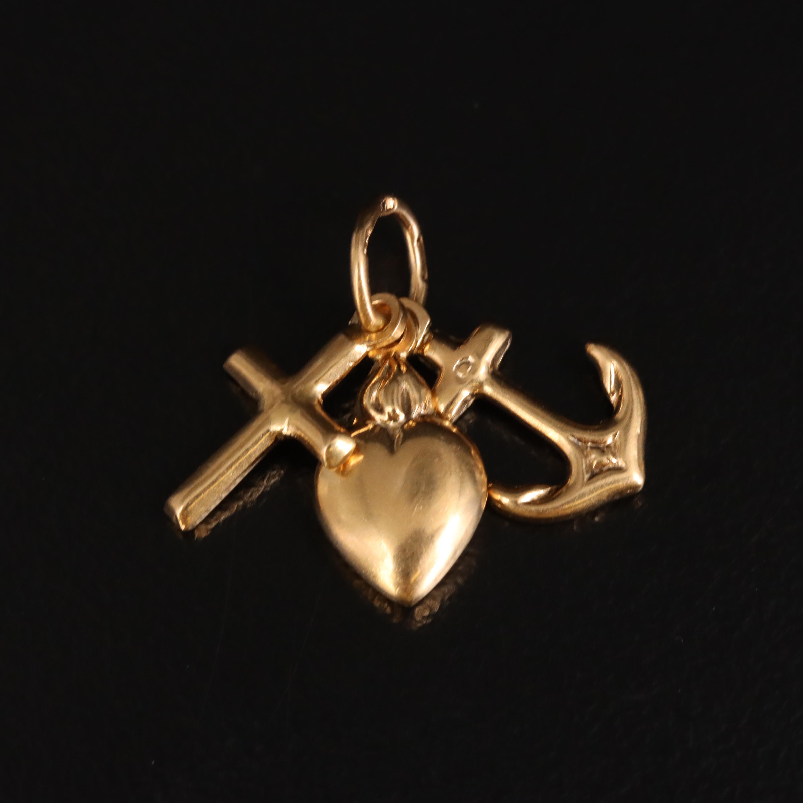 18K Heart, Cross and Anchor Charms