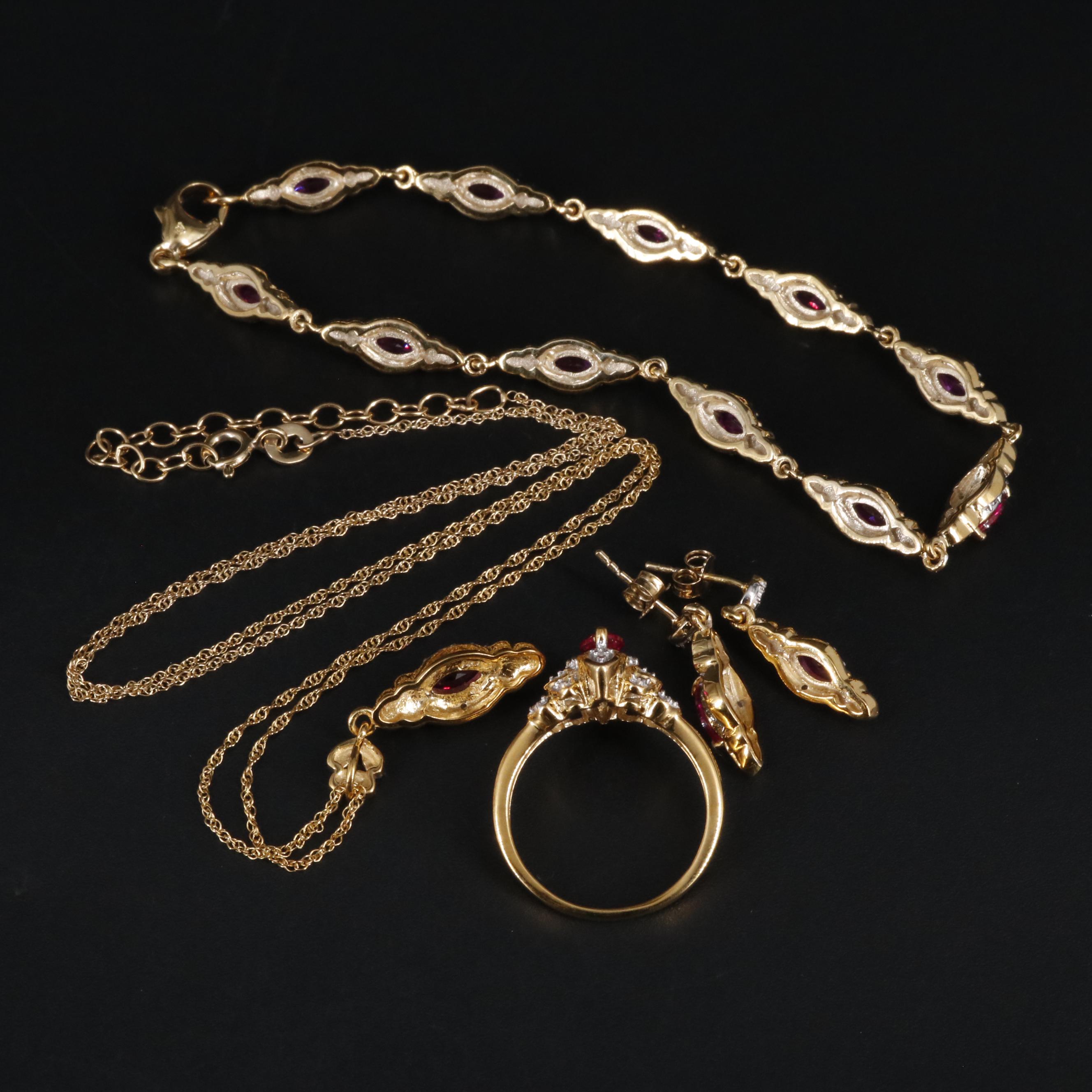 Sterling Silver Ruby 4 Piece Jewelry Set