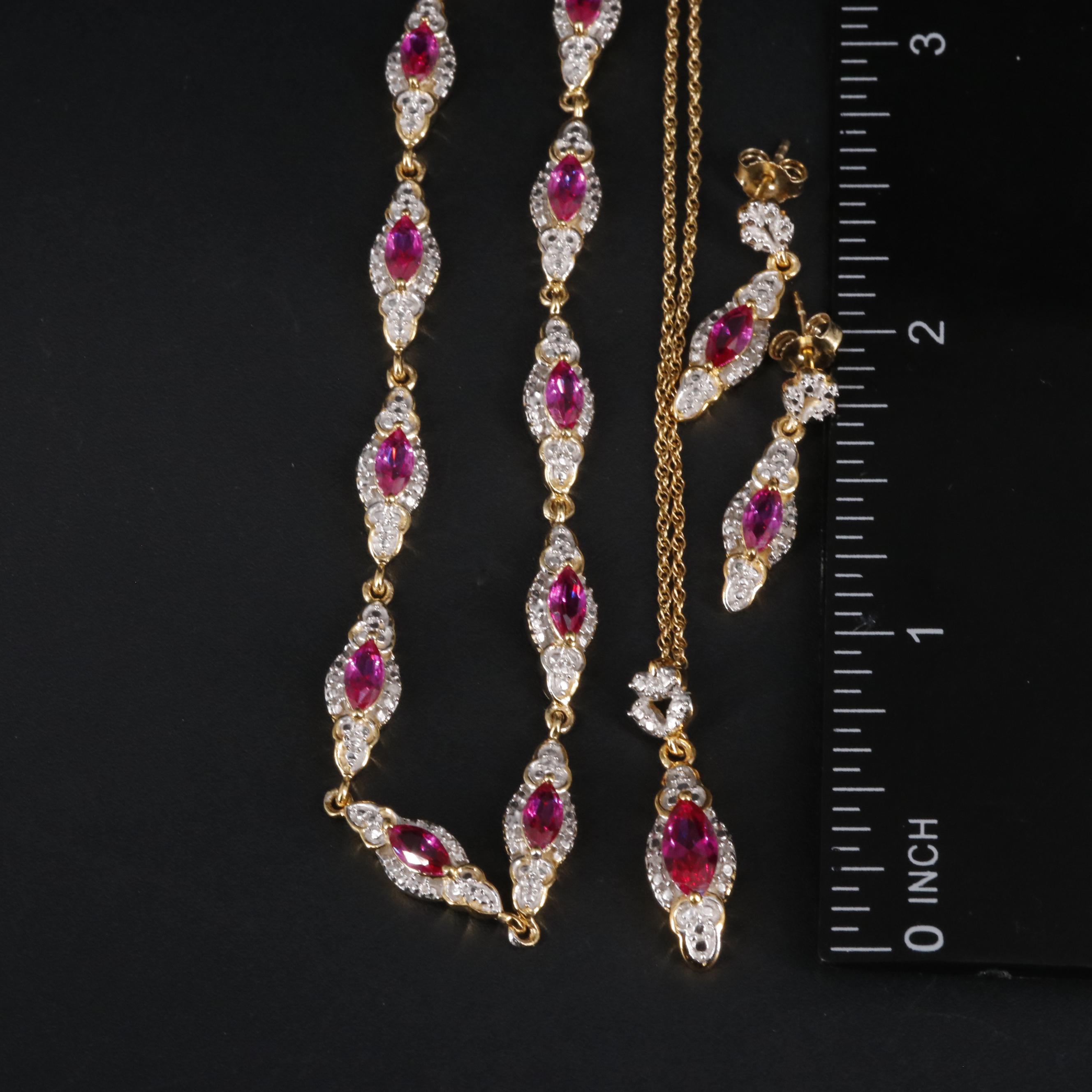 Sterling Silver Ruby 4 Piece Jewelry Set